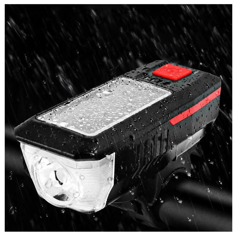 Far față bicicletă solar și USB reîncărcabil – 350 lumeni cu claxon