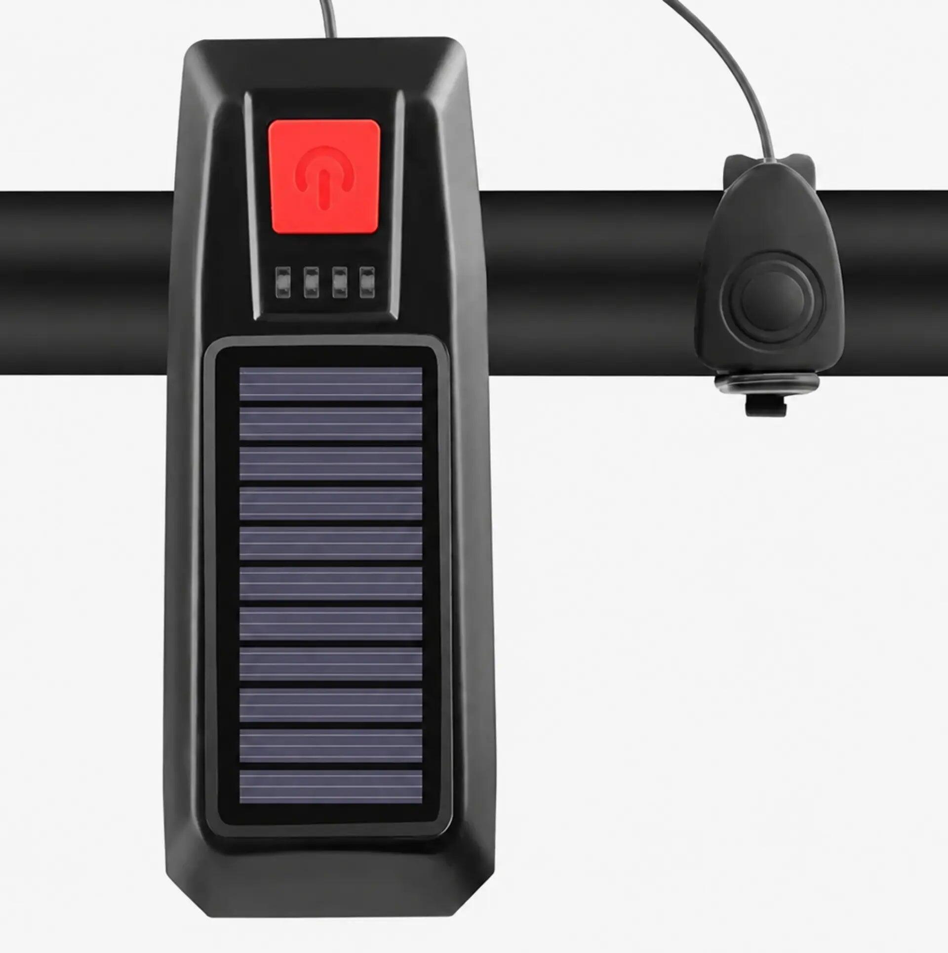 Przednia lampka rowerowa solarna i USB – 350 lumenów, klakson 120 dB 3/7