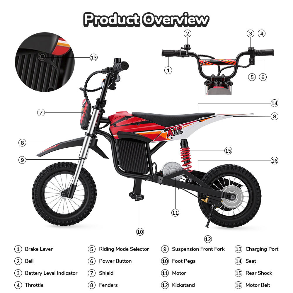 iScooter A12 elektrische crossmotor voor kinderen, 12 inch luchtbanden 7/7