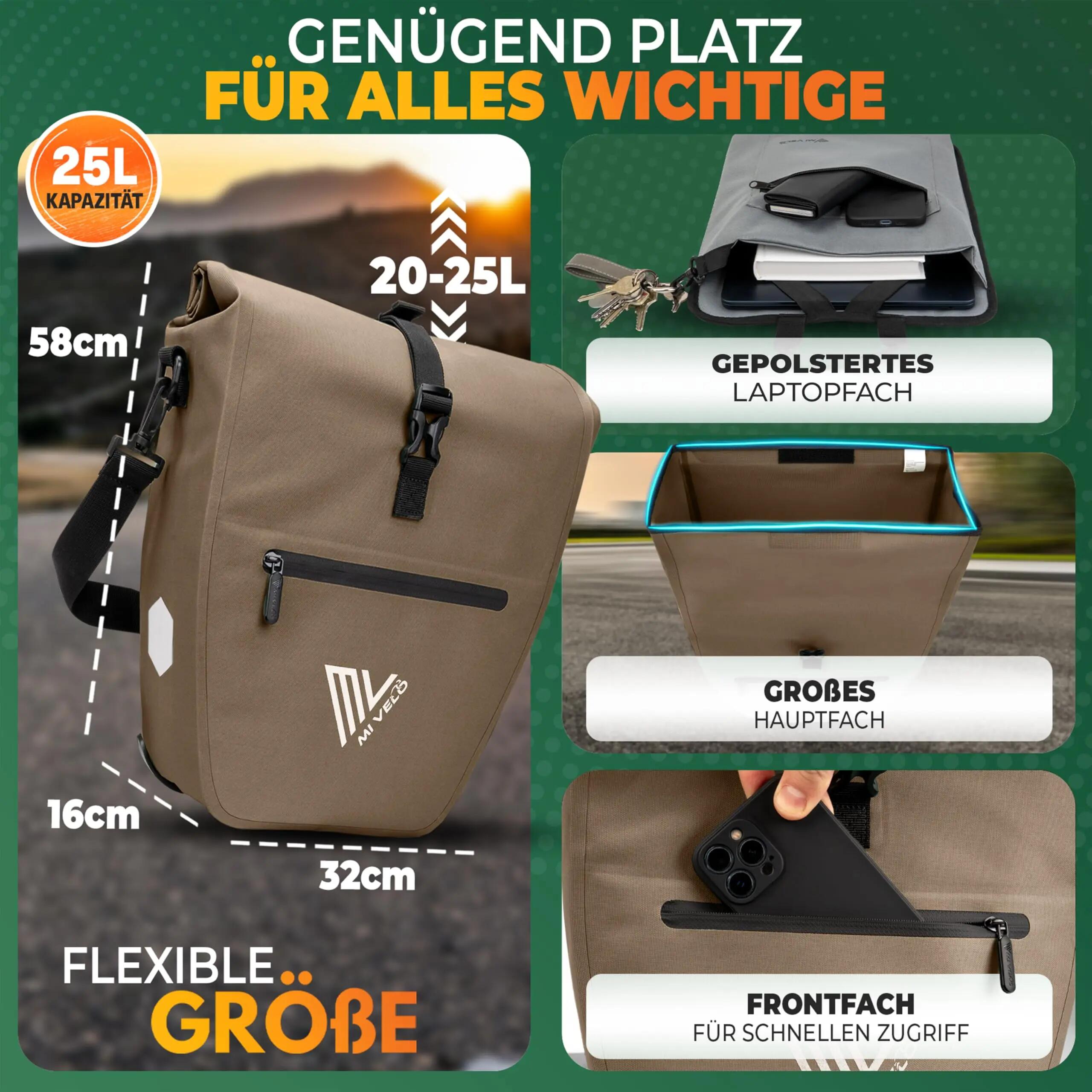 Sacoche de vélo étanche 100% PVC sans PVC + Compartiment pour Ordinateur 5/7
