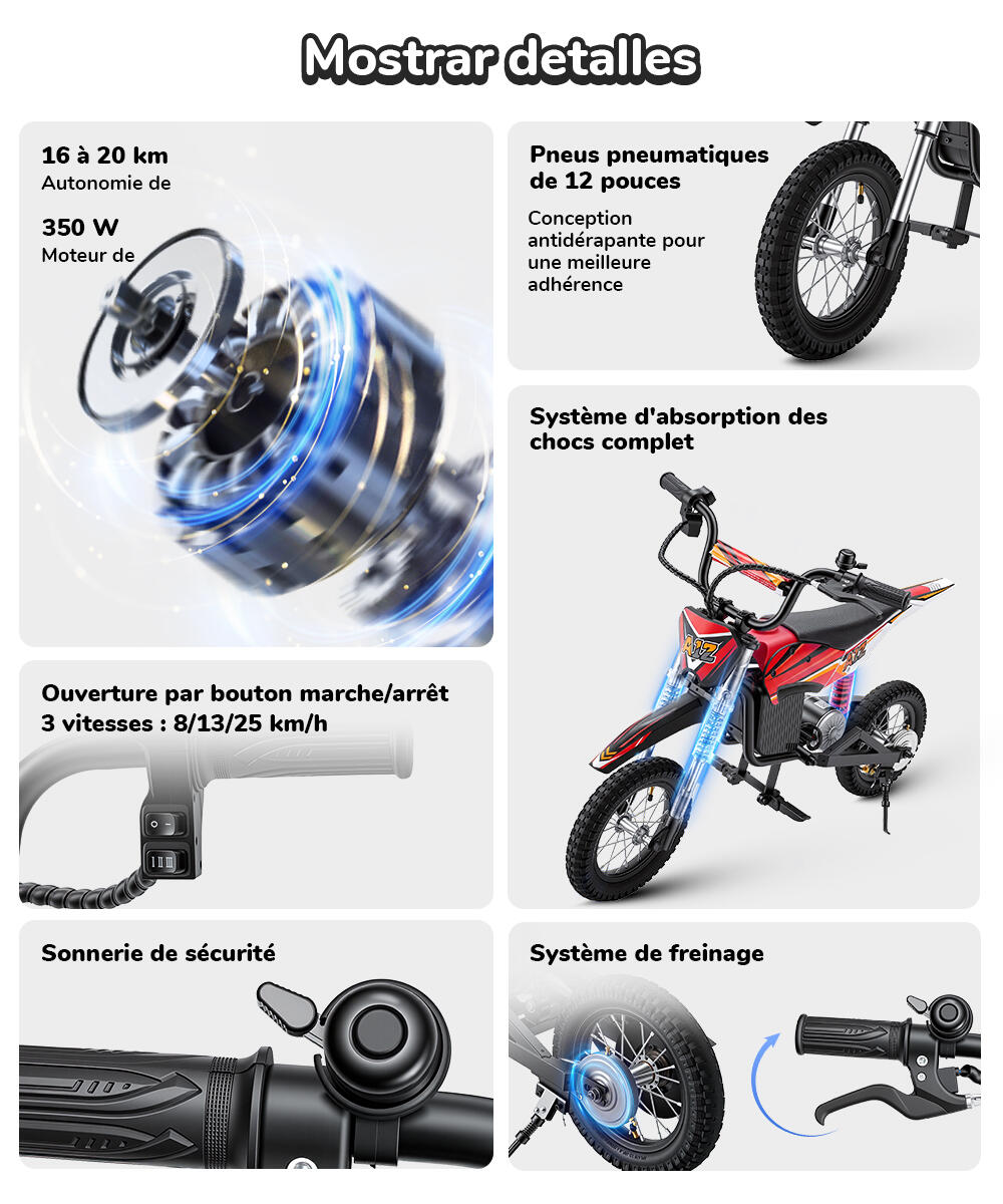 iScooter A12 elektrische crossmotor voor kinderen, 12 inch luchtbanden 5/7
