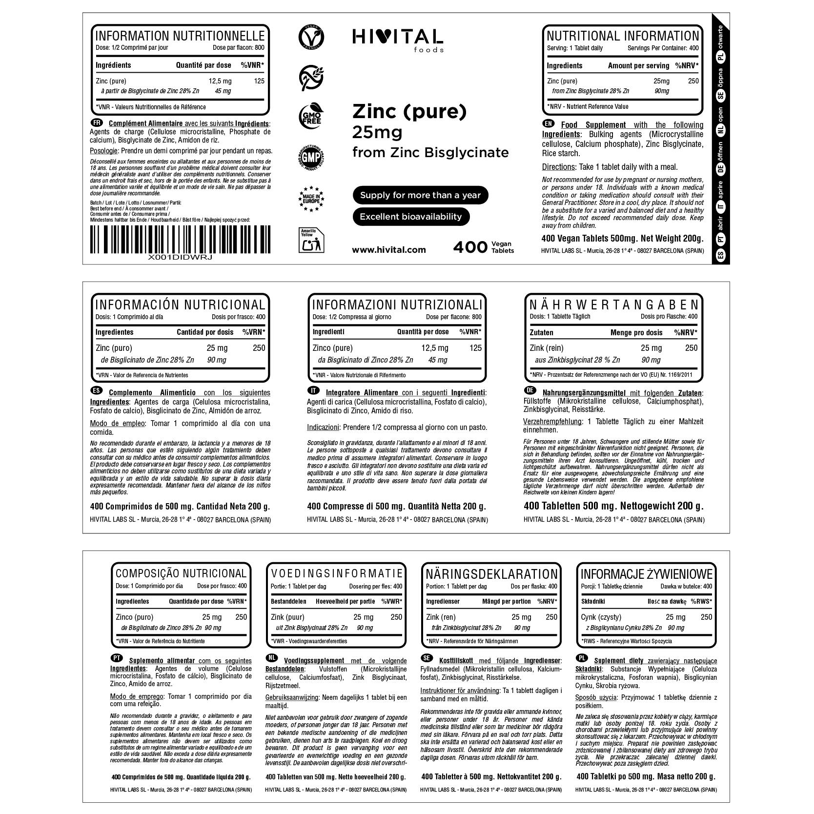 Zinc puro 25 mg | 400 comprimidos veganos 2/2