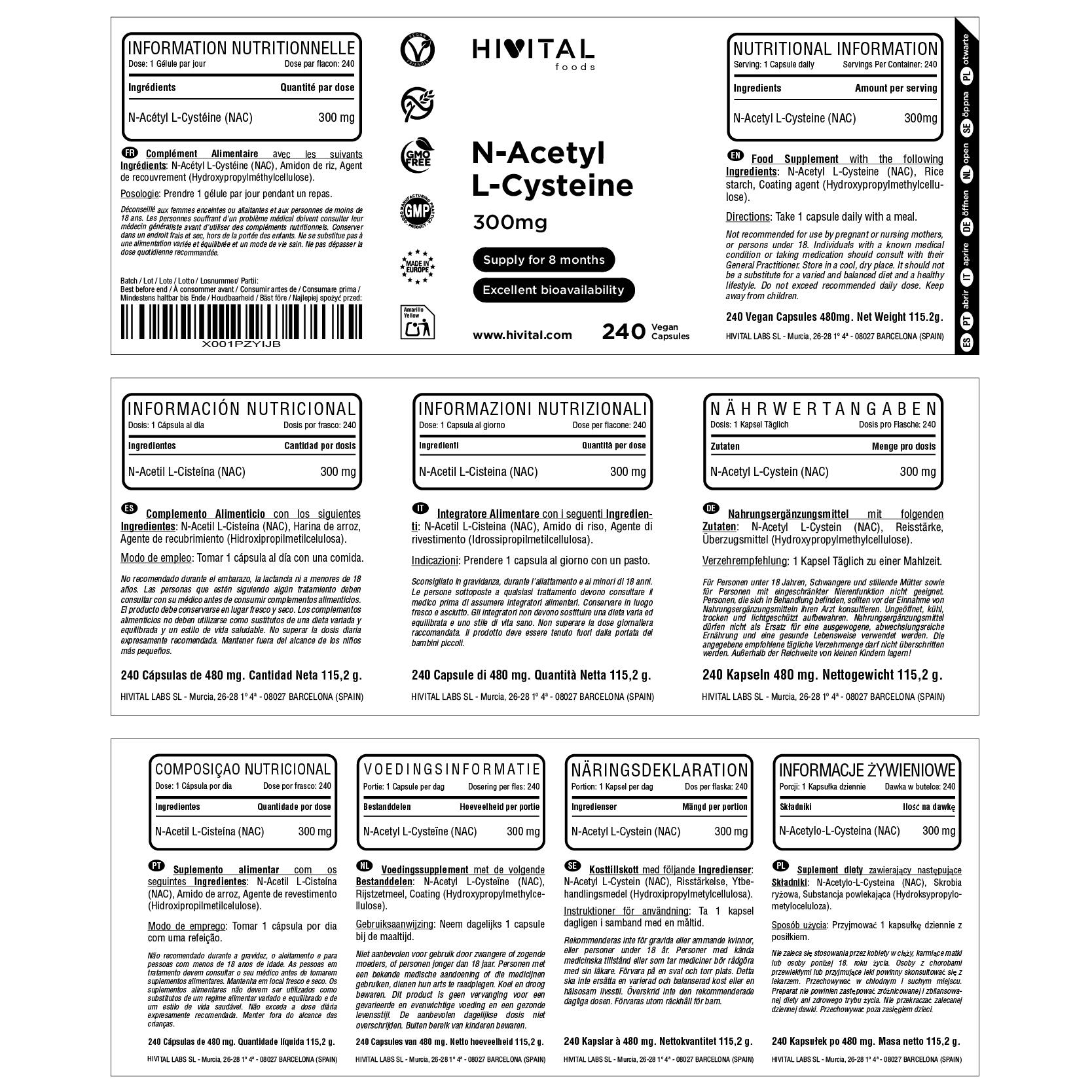 N-Acetil L-Cisteína 300 mg | 240 cápsulas veganas 2/2