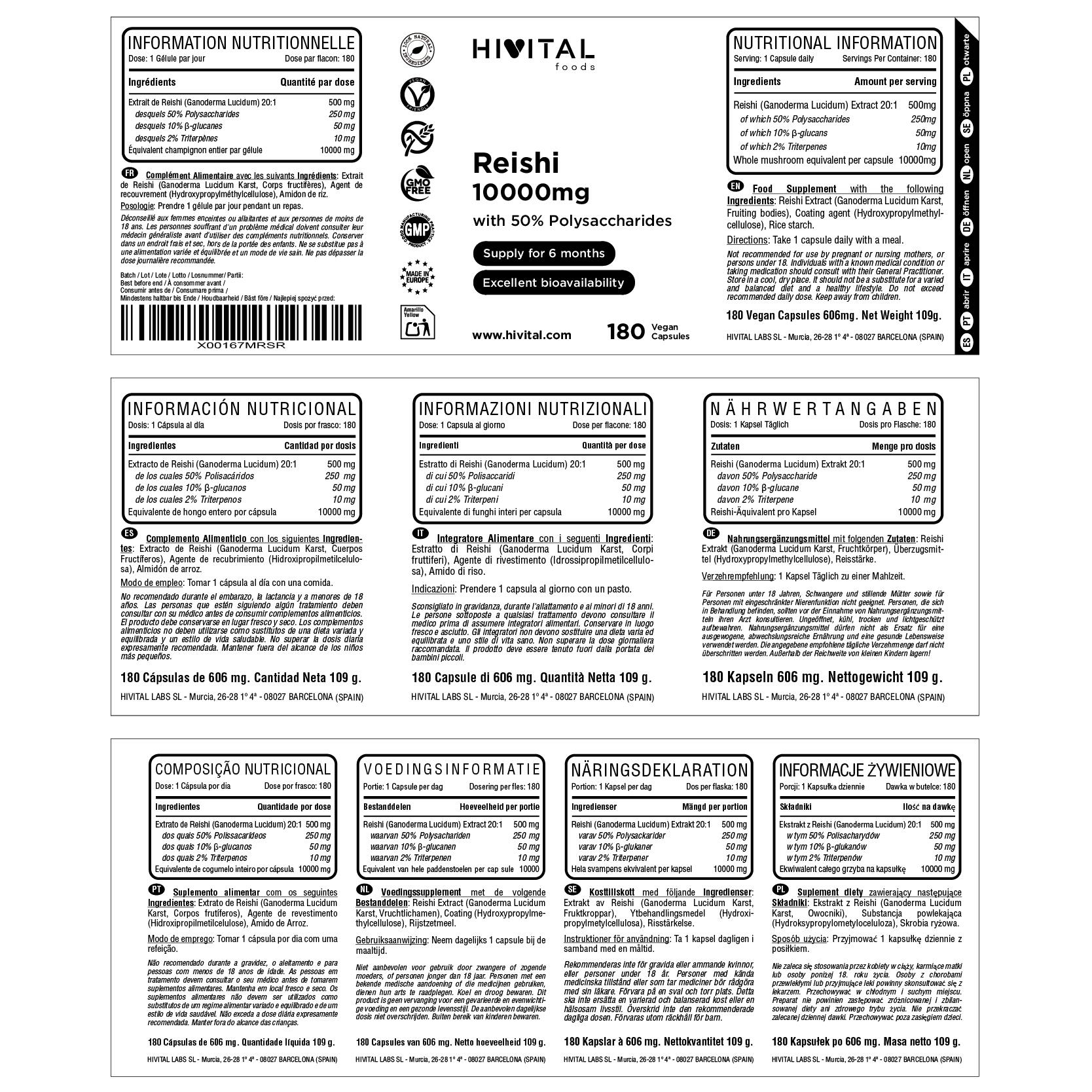 Reishi puro 10000 mg | 180 cápsulas veganas 2/2