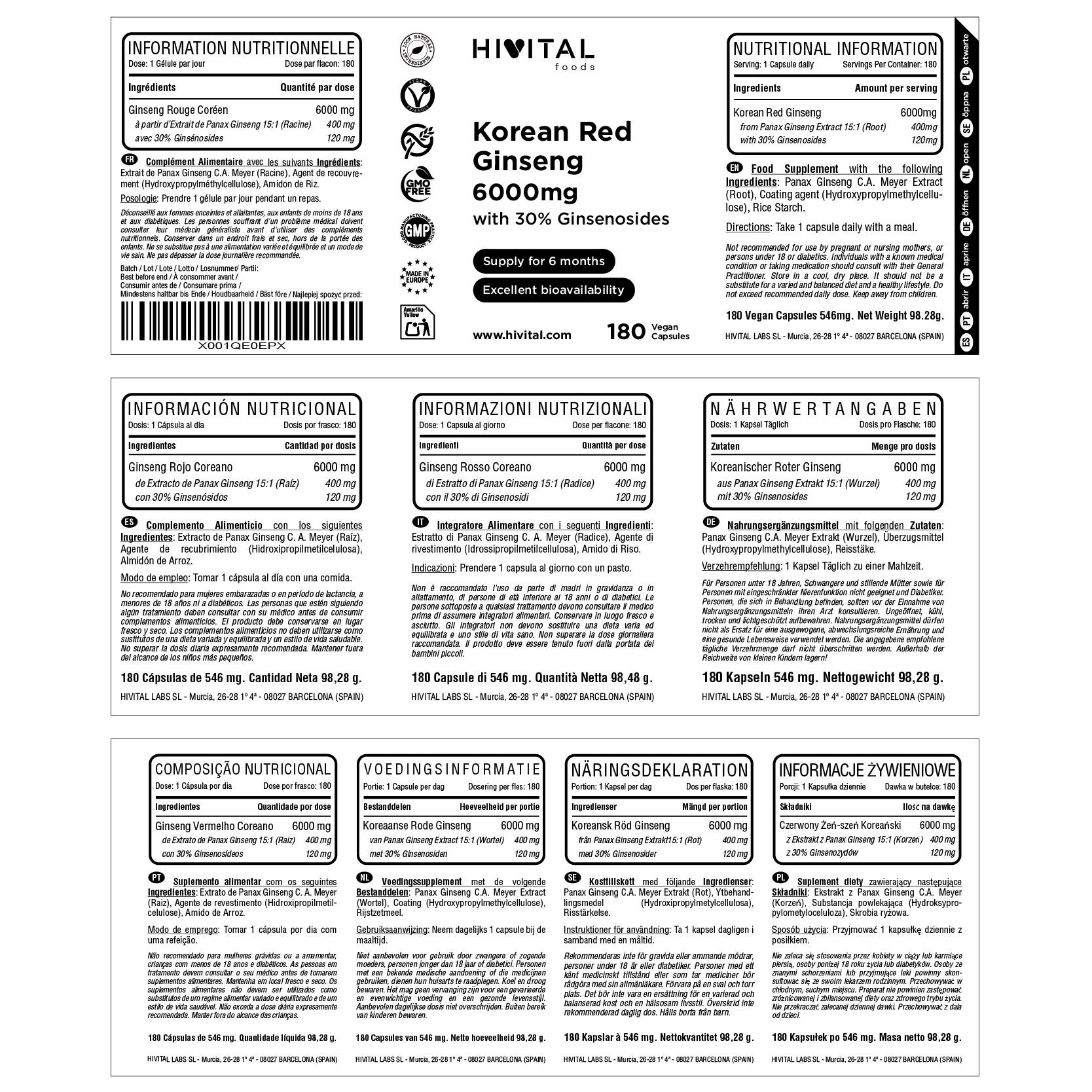 Ginseng Rojo Coreano 6000 mg | 180 cápsulas veganas 2/2
