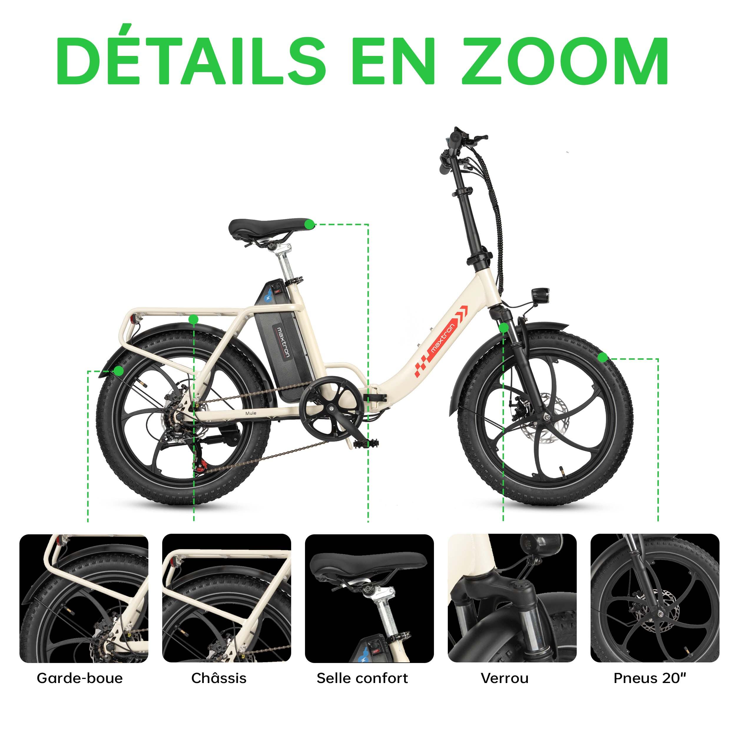 Vélo électrique pliable MAXTRON MULE, pneus larges de 20 pouces, 7 vitesses 5/7