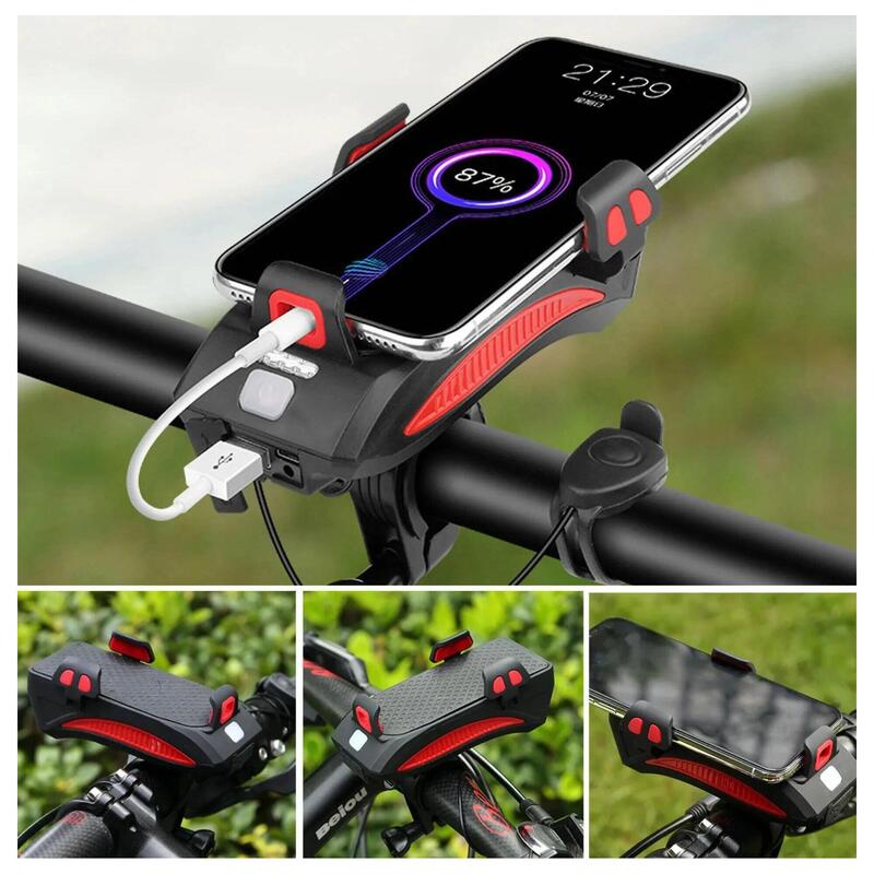 Far bicicletă 4 în 1 – 400 lumeni, suport smartphone, claxon 130 dB