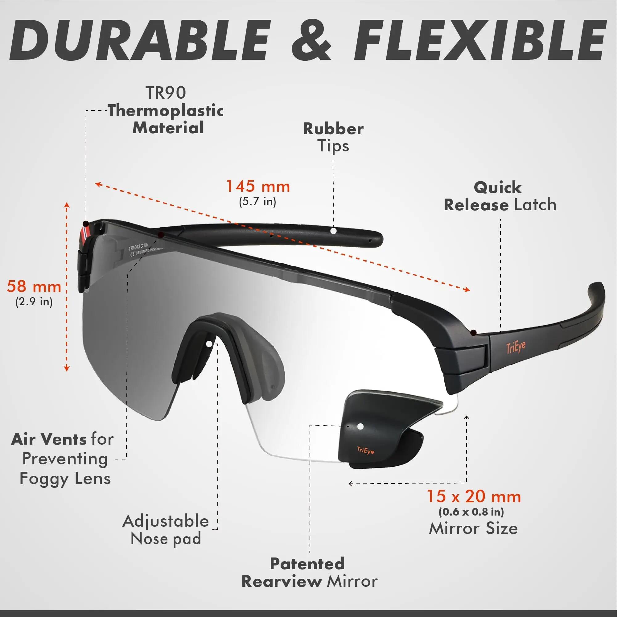Lunettes de Cyclisme avec Rétroviseur - Lunettes de Sport pour Homme & Femme 5/7