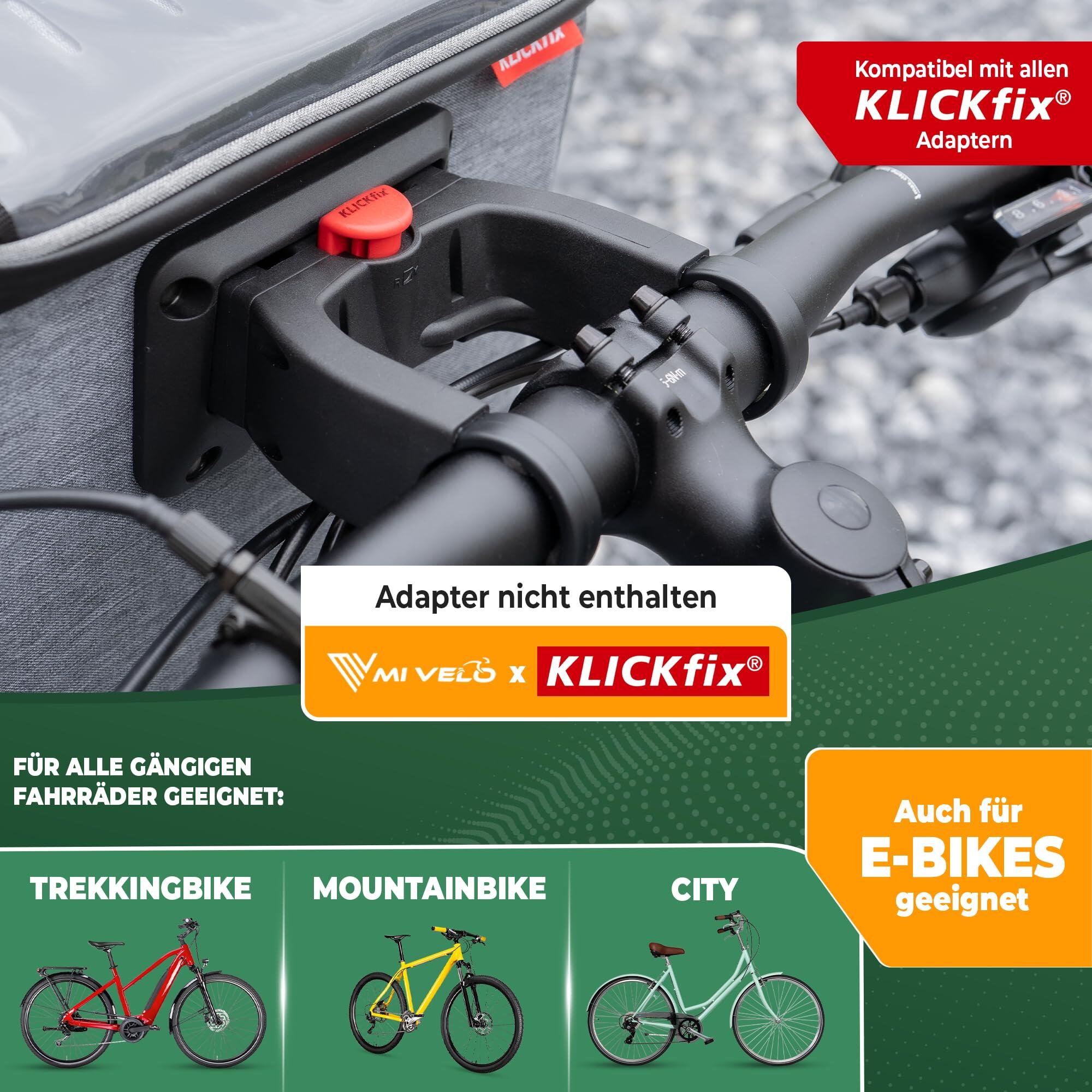 KLICKfix Sacoche de guidon de vélo, imperméable et spacieuse, compatible avec 4/6