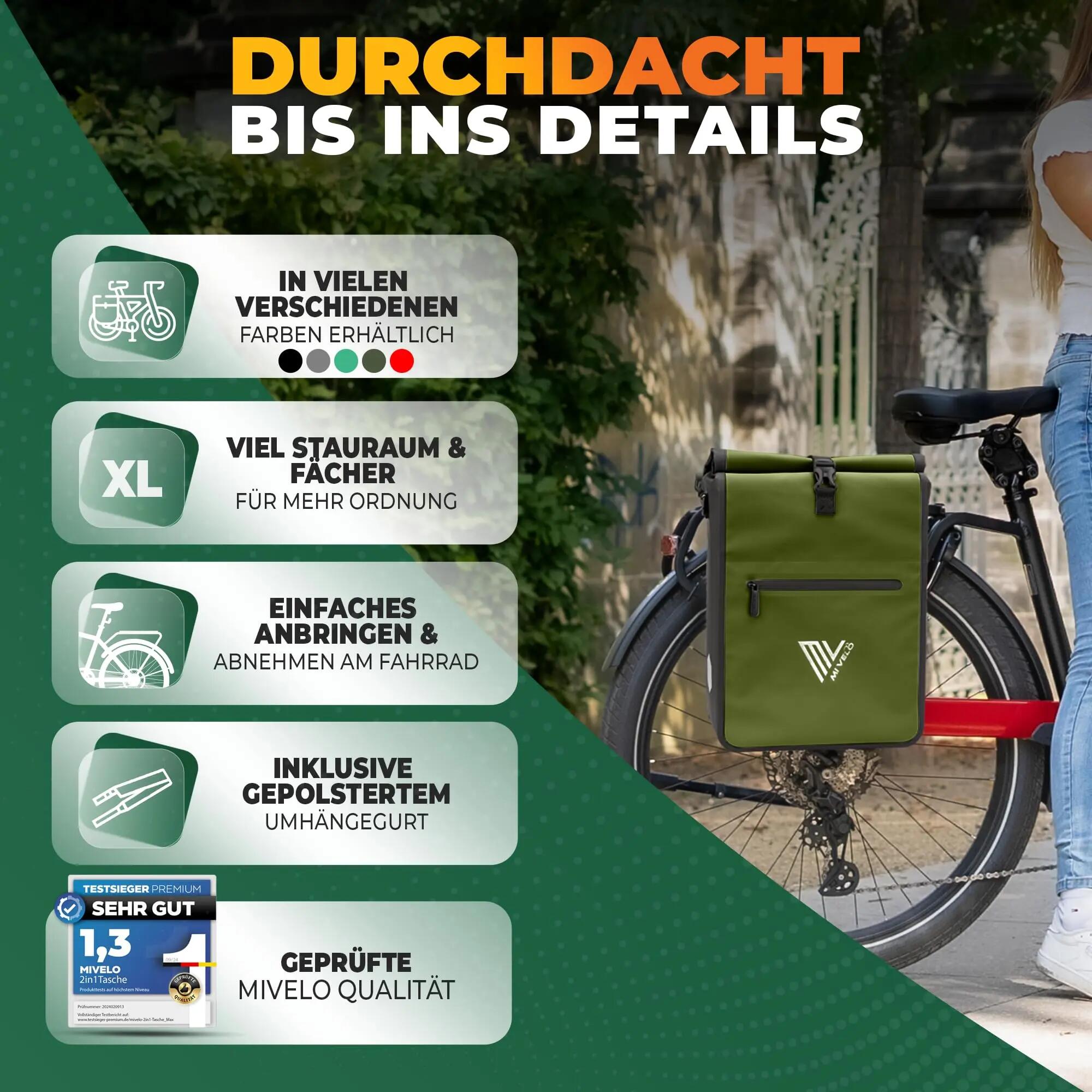 Sacoche de vélo 2 en 1 pour porte-bagages, 100 % étanche, pour porte-bagages 5/6