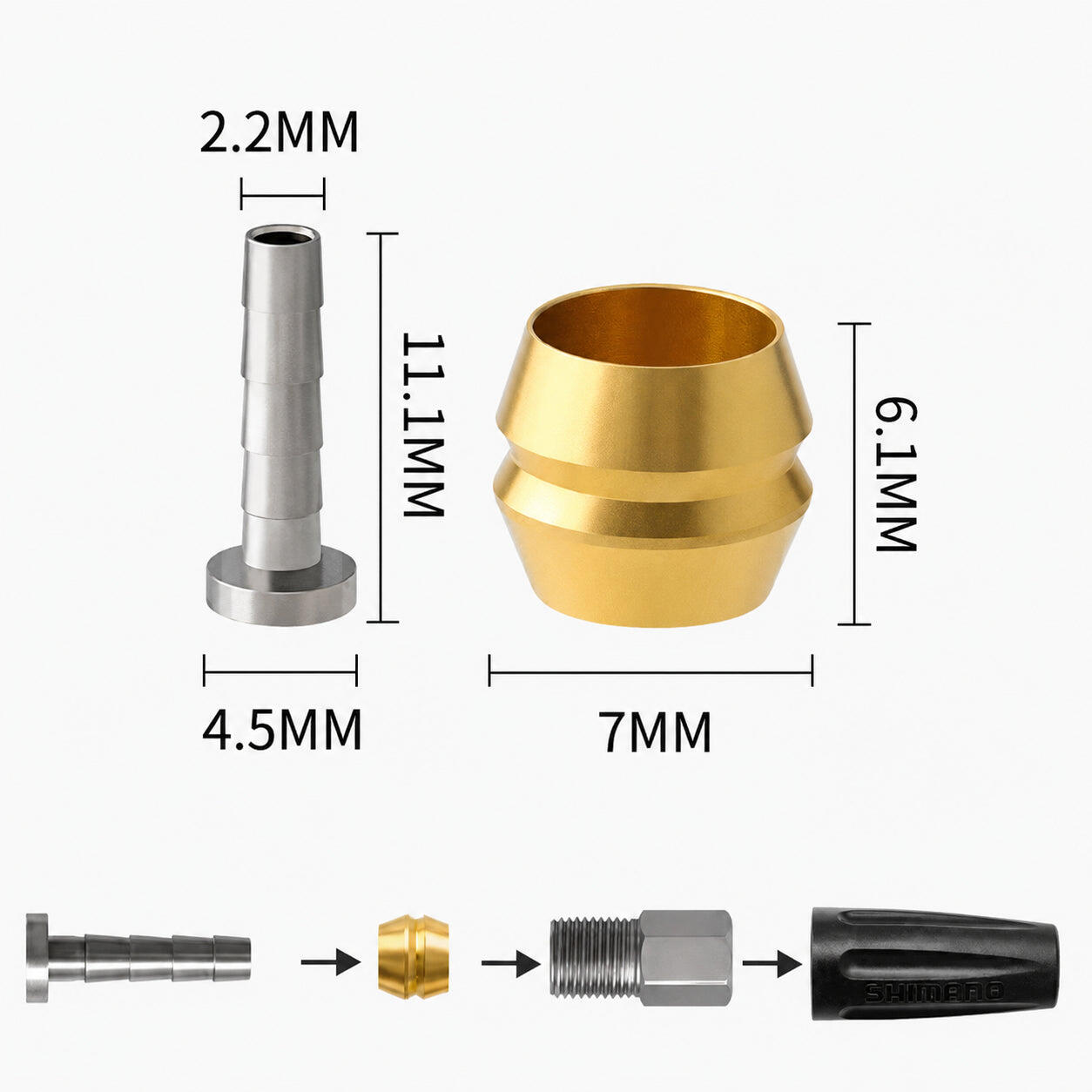 Kit de 10 olivas + inserts BH90 para tubo de travão hidráulico Shimano 3/3