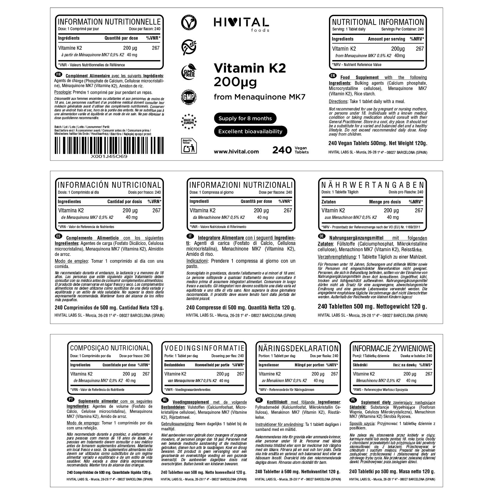 Vitamina K2 MK7 200 mcg | 240 comprimidos veganos 2/2