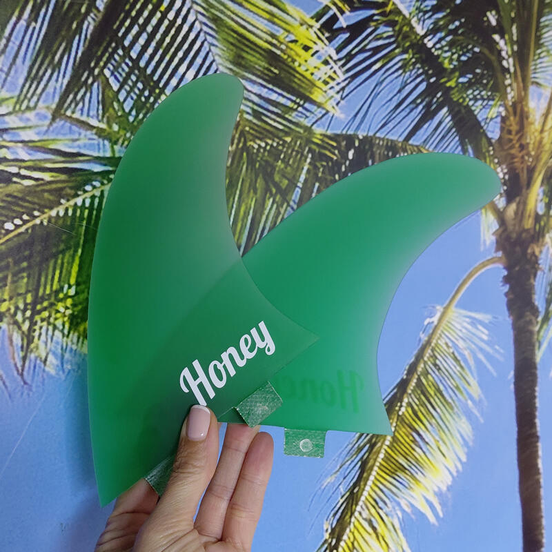 Honey Fiberglass Twin Fin Dual Tab Green 2/2