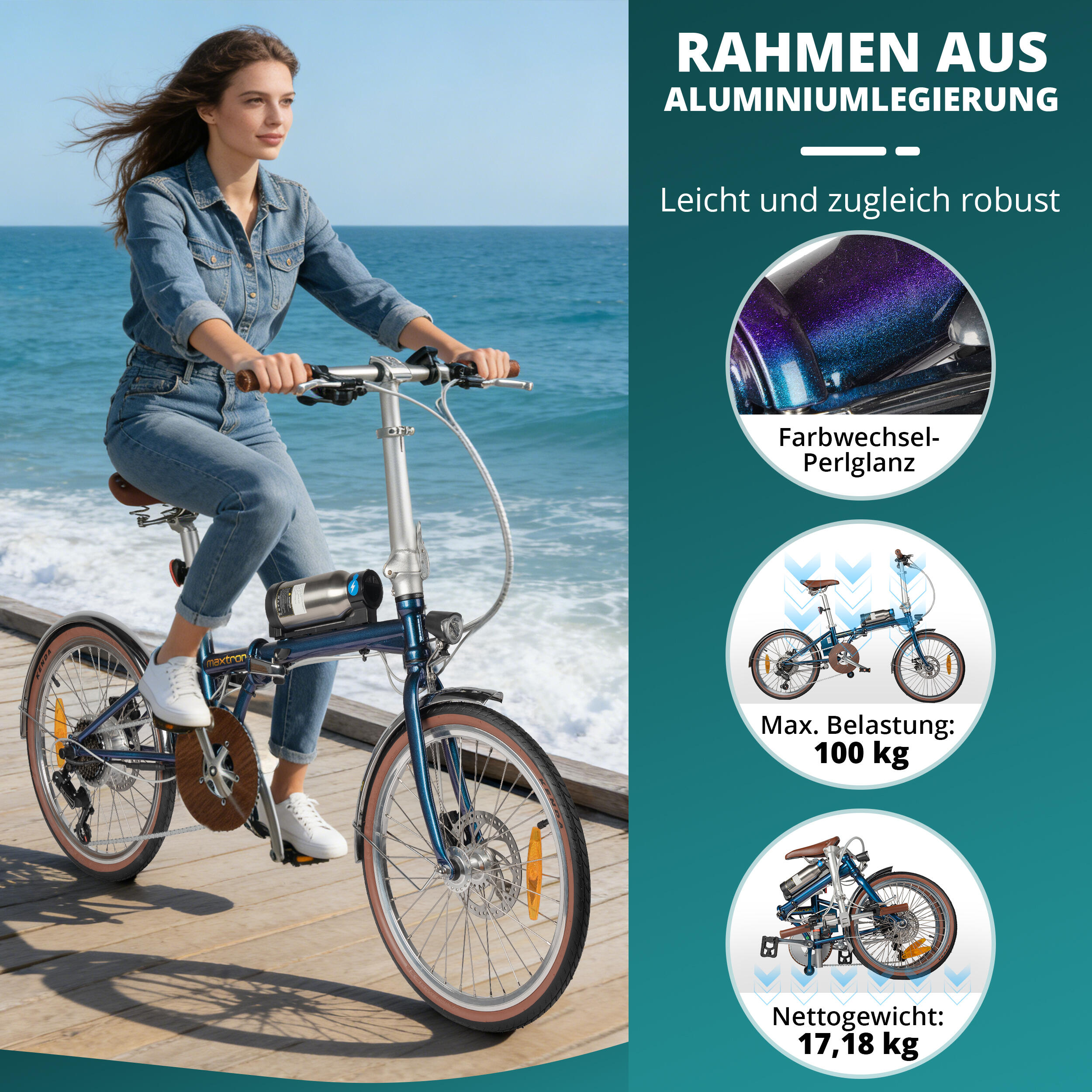 Bicicletta elettrica pieghevole MAXTRON Smart20, cambio Shimano a 7 velocità 7/7