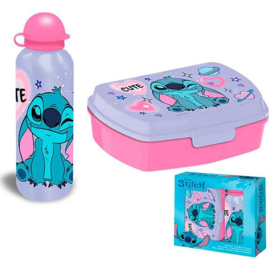 Set Botella de Aluminio 500 ML y Sandwichera Stitch Cute