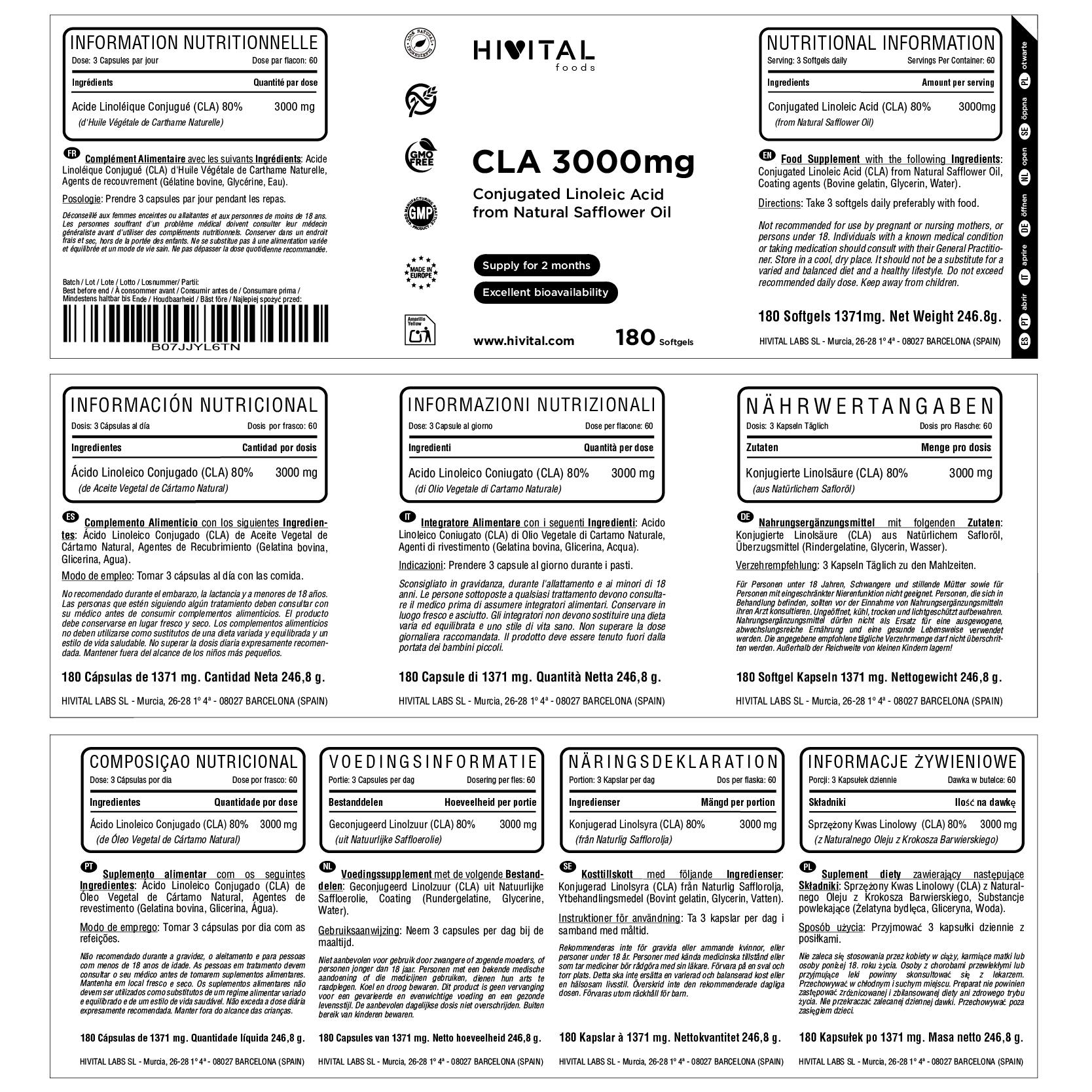 CLA Ácido Linoleico Conjugado 3000 mg | 180 perlas 2/2