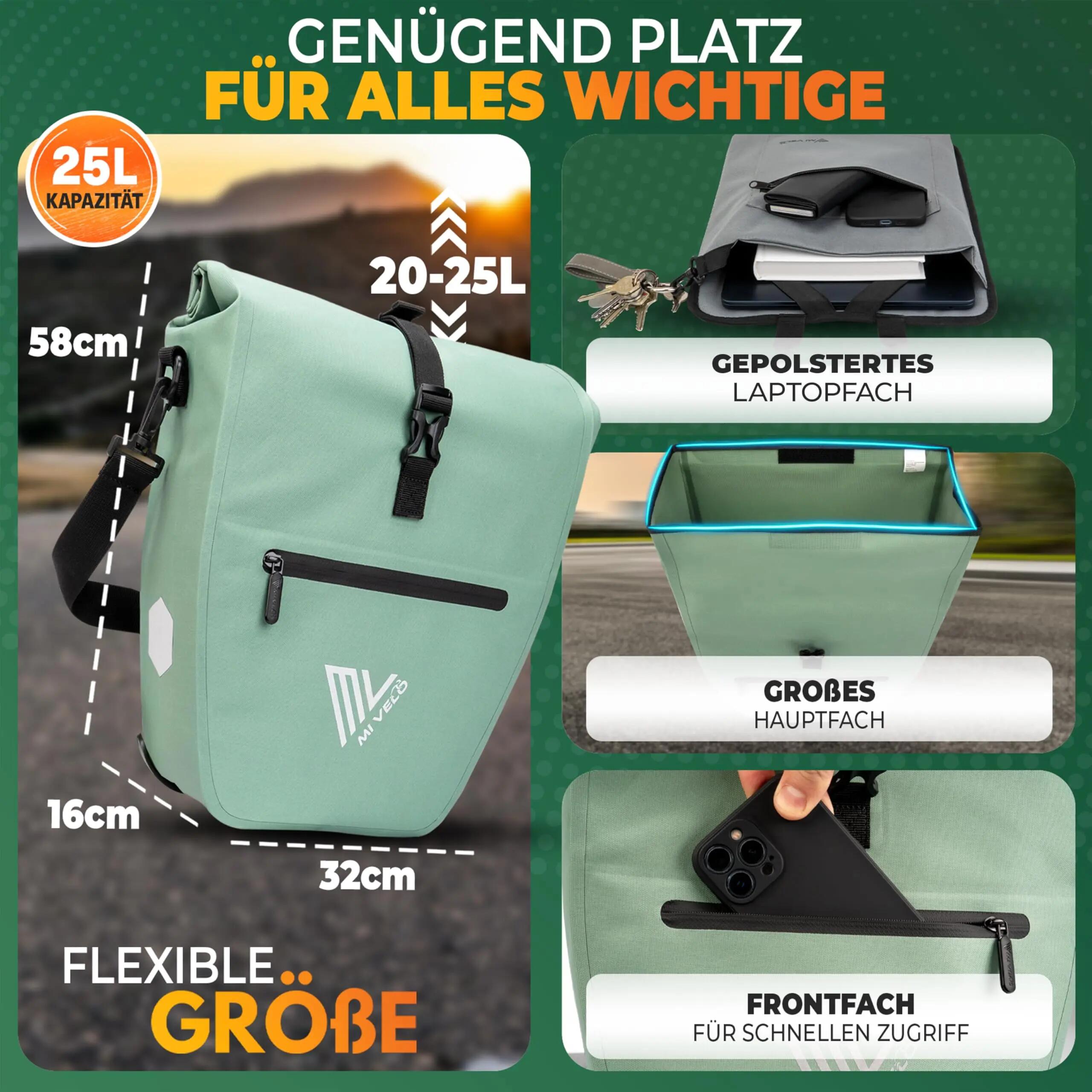 Sacoche de vélo étanche 100% PVC sans PVC + Compartiment pour Ordinateur 3/7