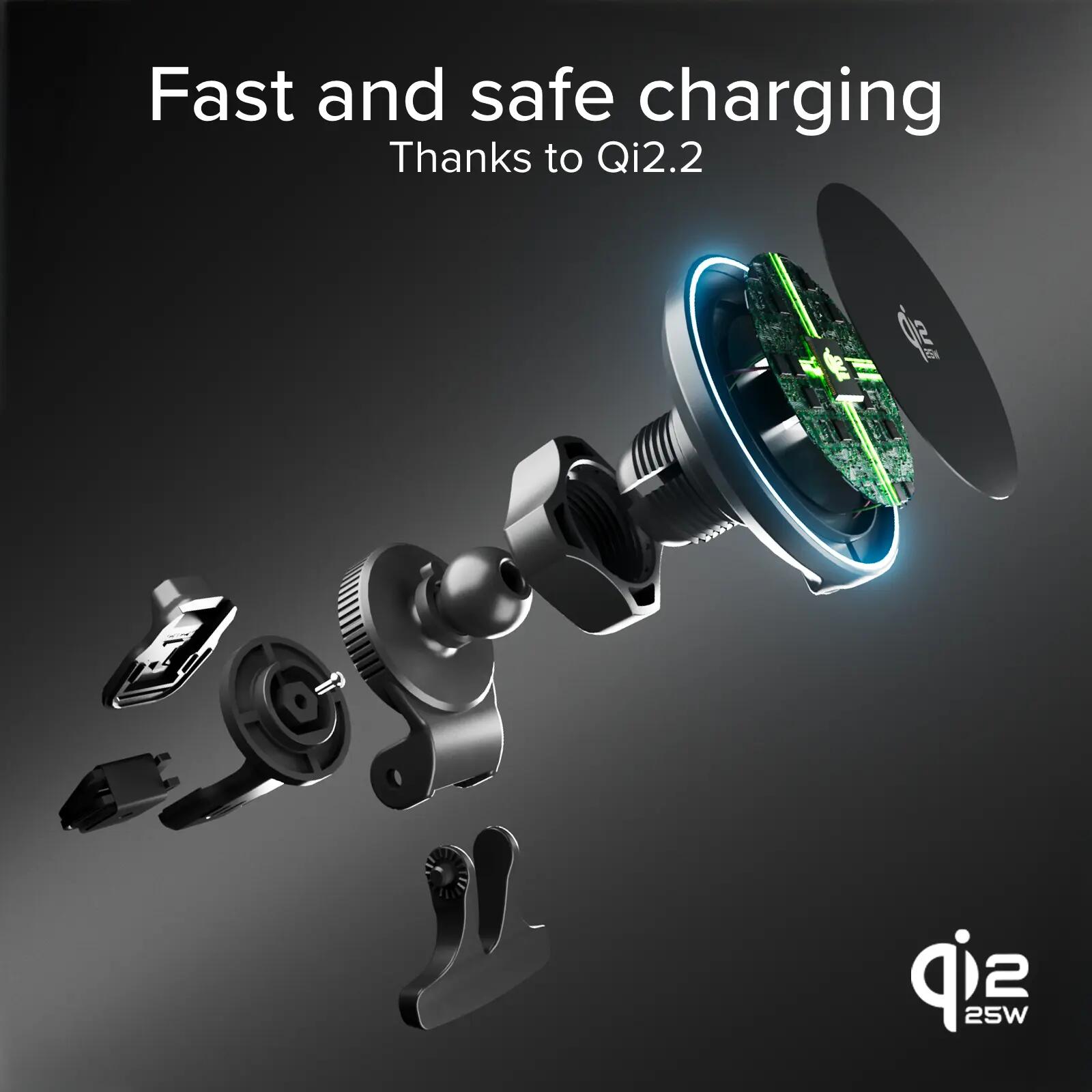 Magnetische autohouder met 25W Qi2.2 draadloos opladen en LED-lampje 4/7