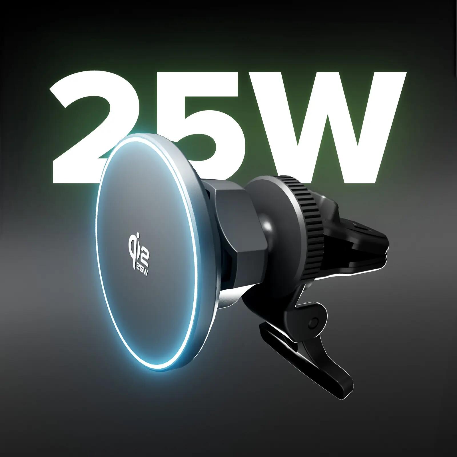 Magnetische autohouder met 25W Qi2.2 draadloos opladen en LED-lampje 3/7