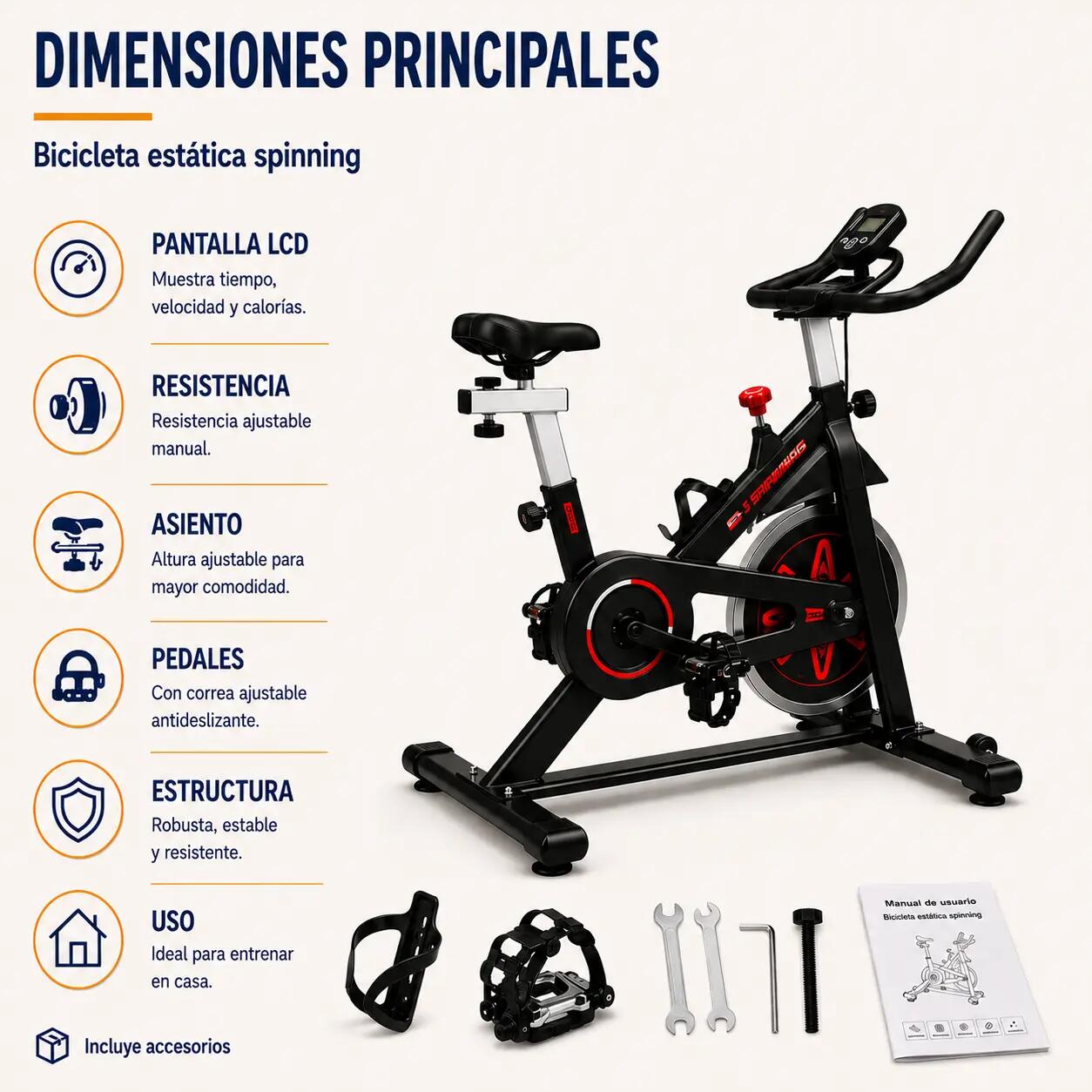 Bicicleta Estática Resistencia Ajustable Con Pantalla LCD 4/6