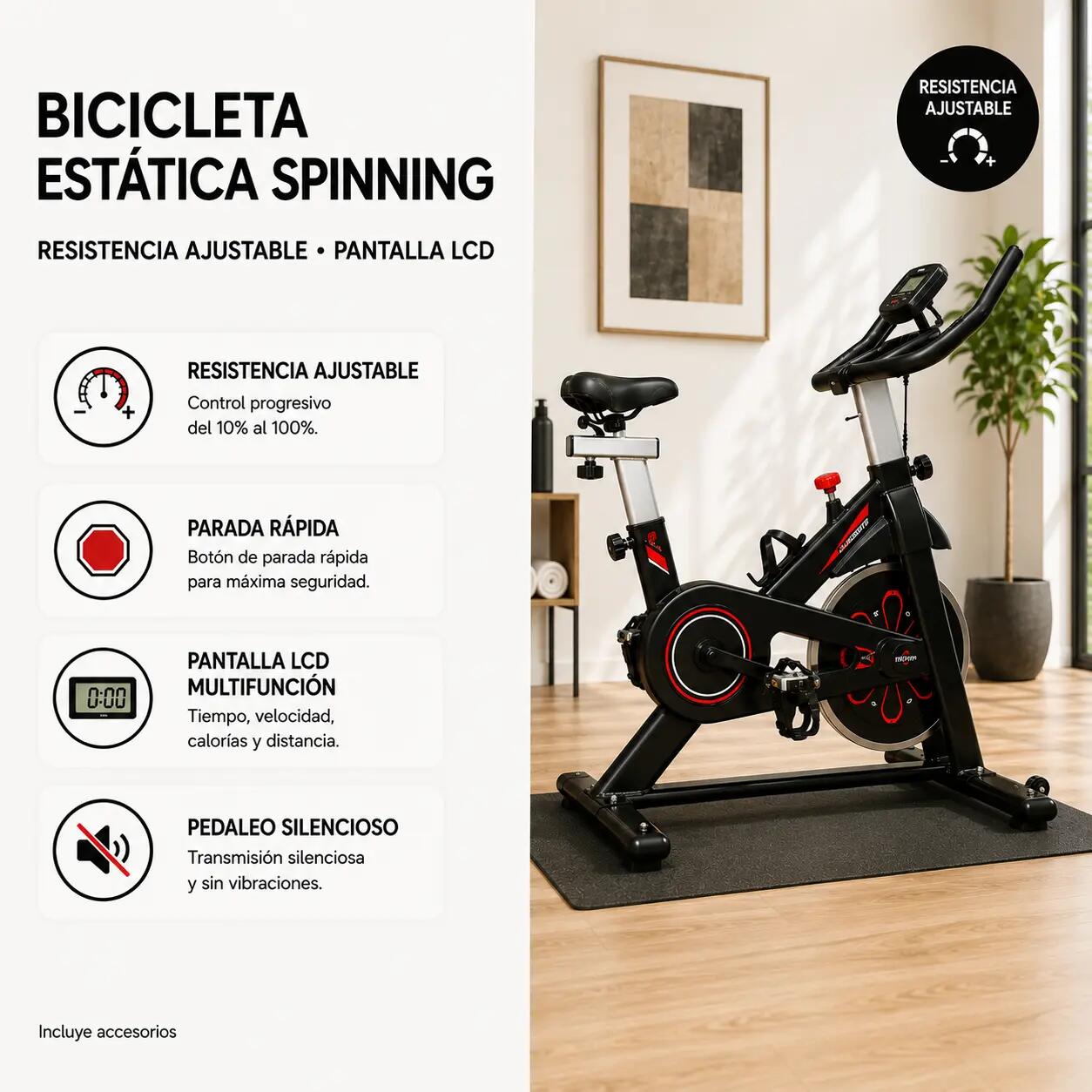 Bicicleta Estática Resistencia Ajustable Con Pantalla LCD 2/6