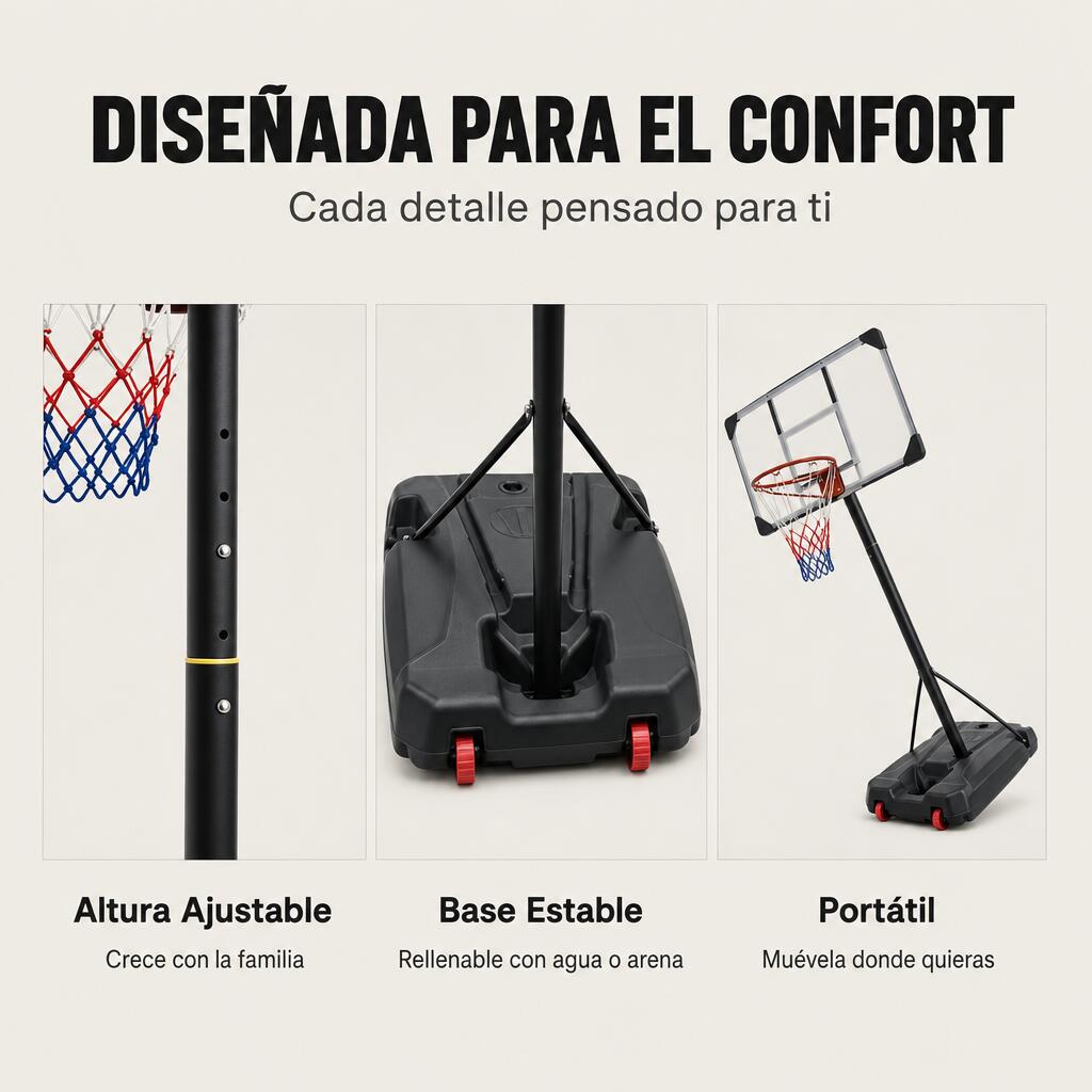 Cesto de basquetebol ajustável em altura com tabuleiro resistente, aro reforçado 4/7