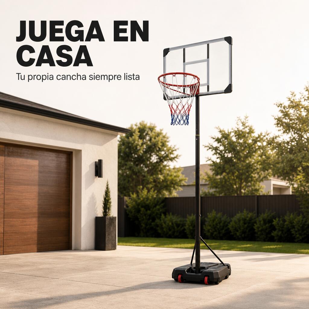 Cesto de basquetebol ajustável em altura com tabuleiro resistente, aro reforçado 3/7
