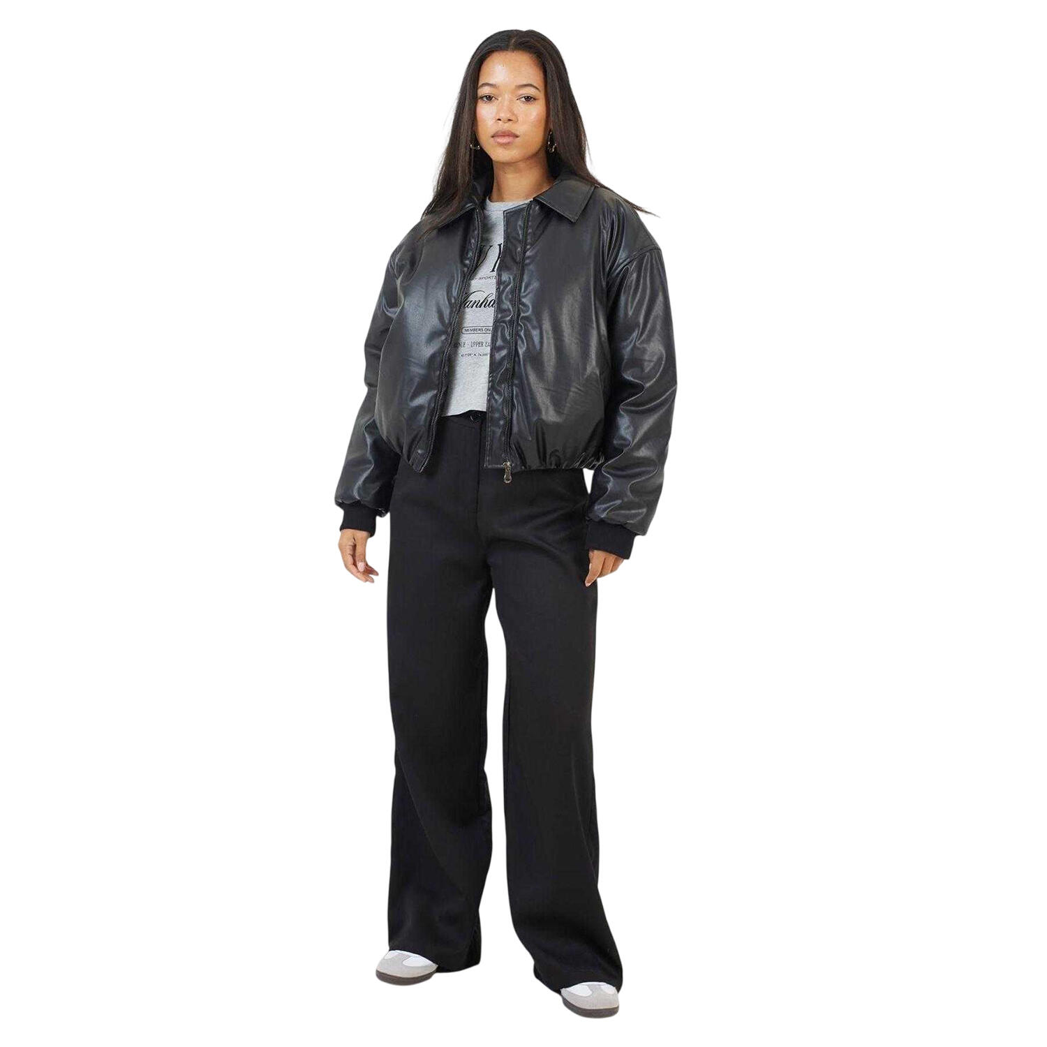 Brave Soul Womens/Ladies Faux Leather Collared Oversized Bomber Jacket