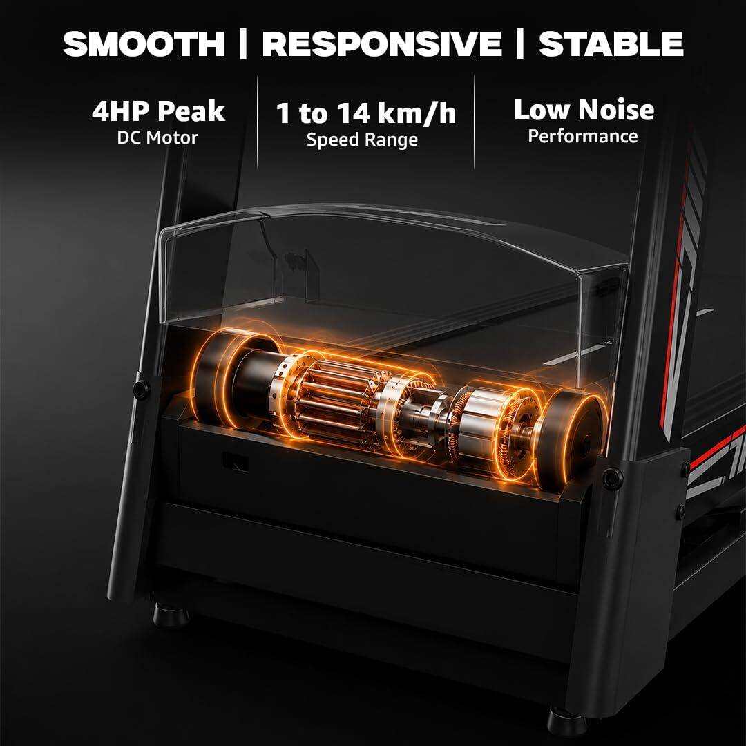 PowerMax Fitness TDA-95 4HP DC Motorized Treadmill For Home Use, 15-Level Auto Incline | 1.0-14 km/h Speed | Running Surface 1100 x 400mm | LED Display | Shock Absorption System | iPad & Mobile Holder -  4