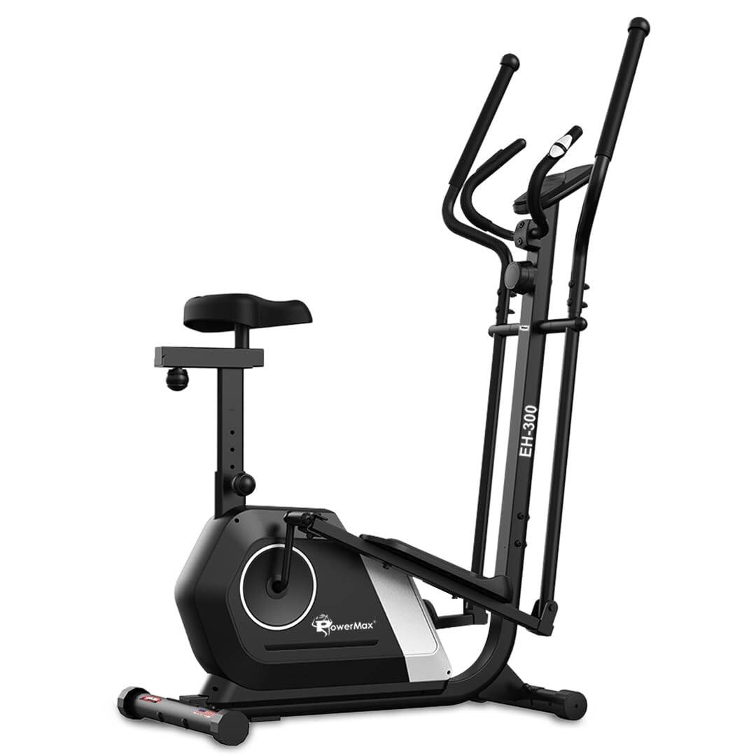 PowerMax EH-300 Elliptical Cross Trainer for Home Gym Workout Machine Adjustable Seat, LCD Display,Max User Weight 100kg, Hand Pulse Sensor, Anti Slip Pedal & 8 Level Resistance, Flywheel: 6KG Red -  1