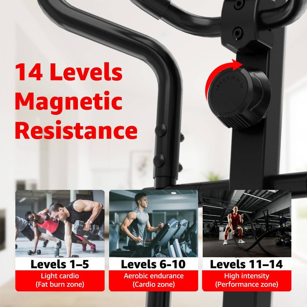 PowerMax EH-300 Elliptical Cross Trainer for Home Gym Workout Machine Adjustable Seat, LCD Display,Max User Weight 100kg, Hand Pulse Sensor, Anti Slip Pedal & 8 Level Resistance, Flywheel: 6KG Red -  4