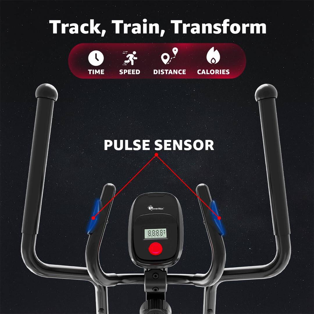 PowerMax EH-300 Elliptical Cross Trainer for Home Gym Workout Machine Adjustable Seat, LCD Display,Max User Weight 100kg, Hand Pulse Sensor, Anti Slip Pedal & 8 Level Resistance, Flywheel: 6KG Red -  3