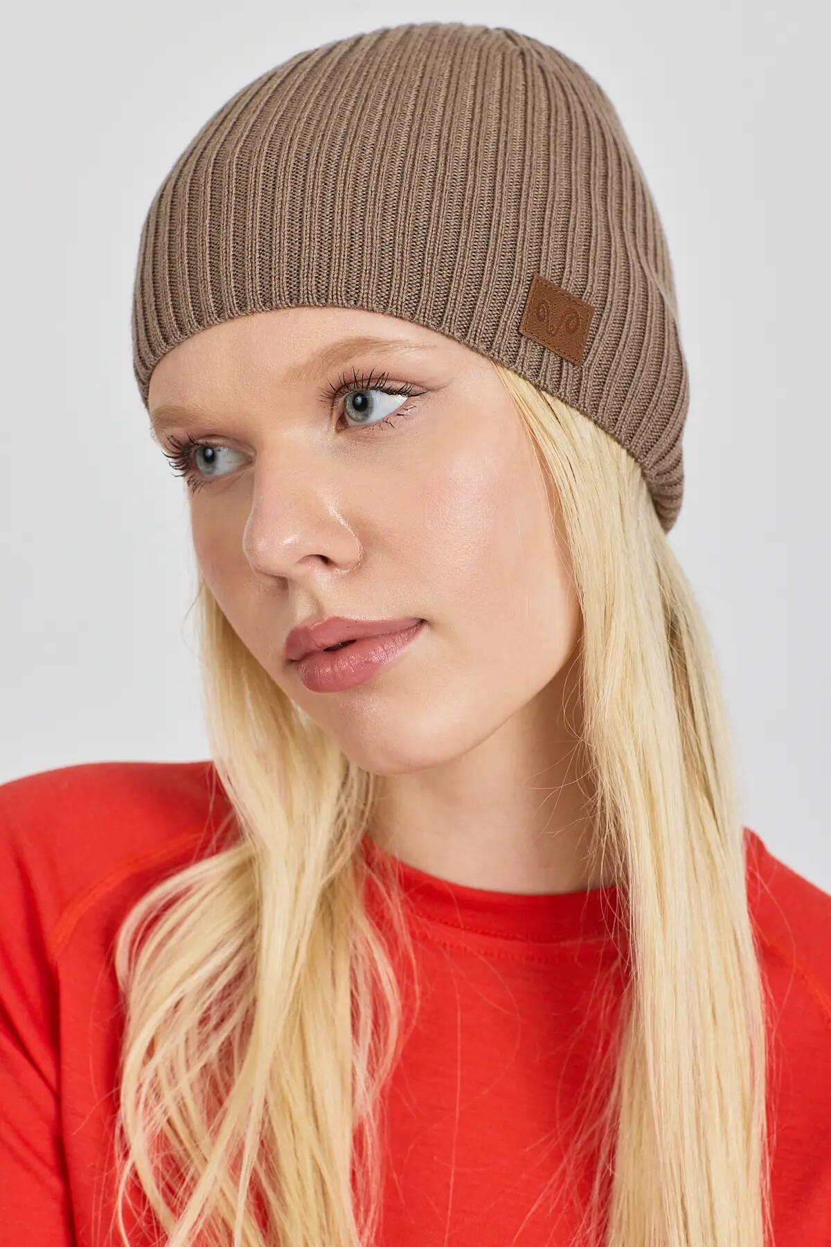 Czapka z 100% Wełny Merino - WINTRY Brązowy 2/3
