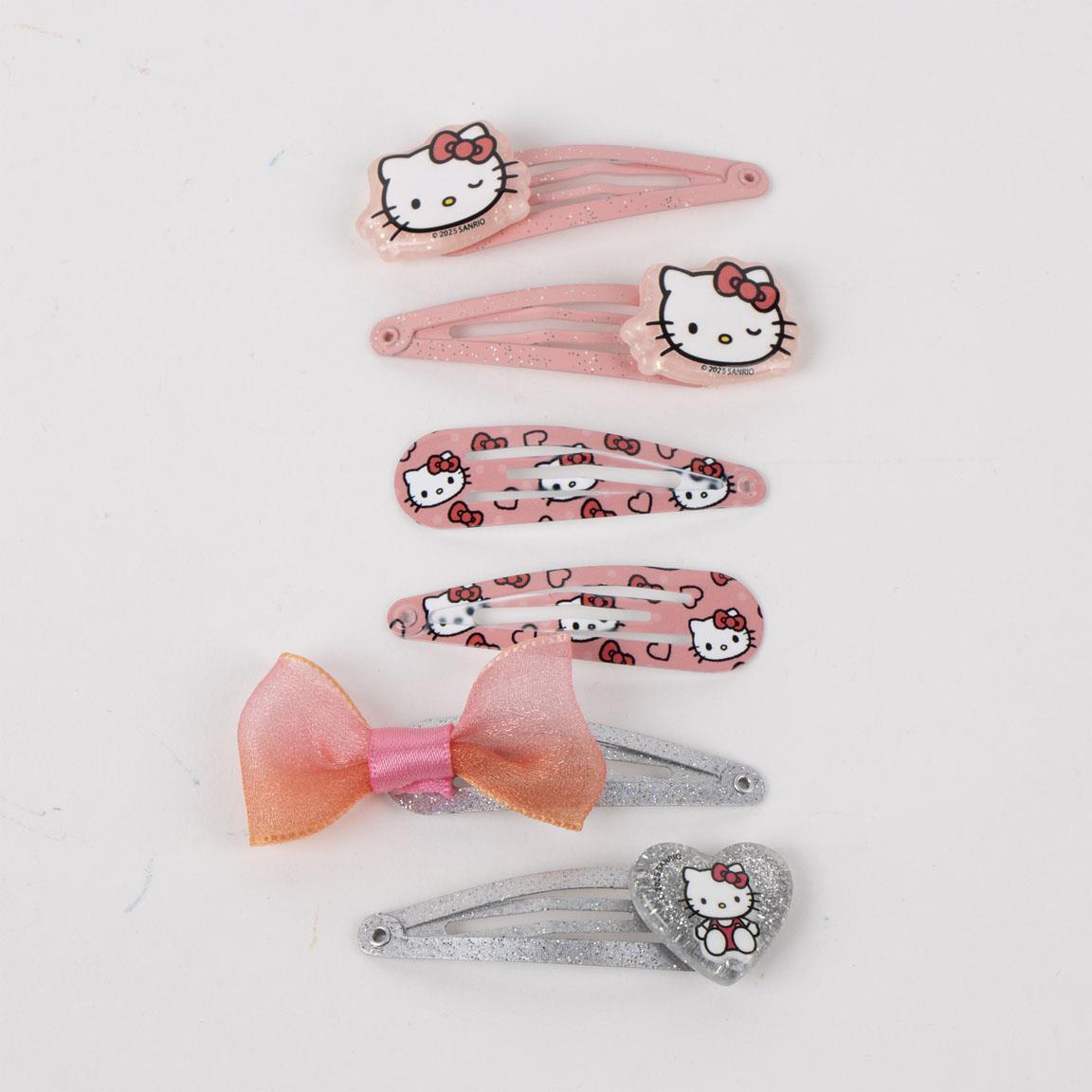 Pack de Clips y Pinzas para el Pelo Infantil Hello Kitty 6 Piezas Rosa y Plata 2/3