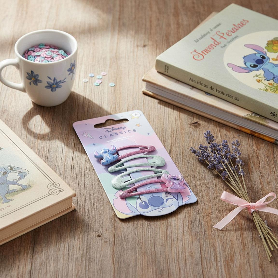 Set di clip per capelli per bambini Stitch 4 pezzi con glitter Multicolore 5/5