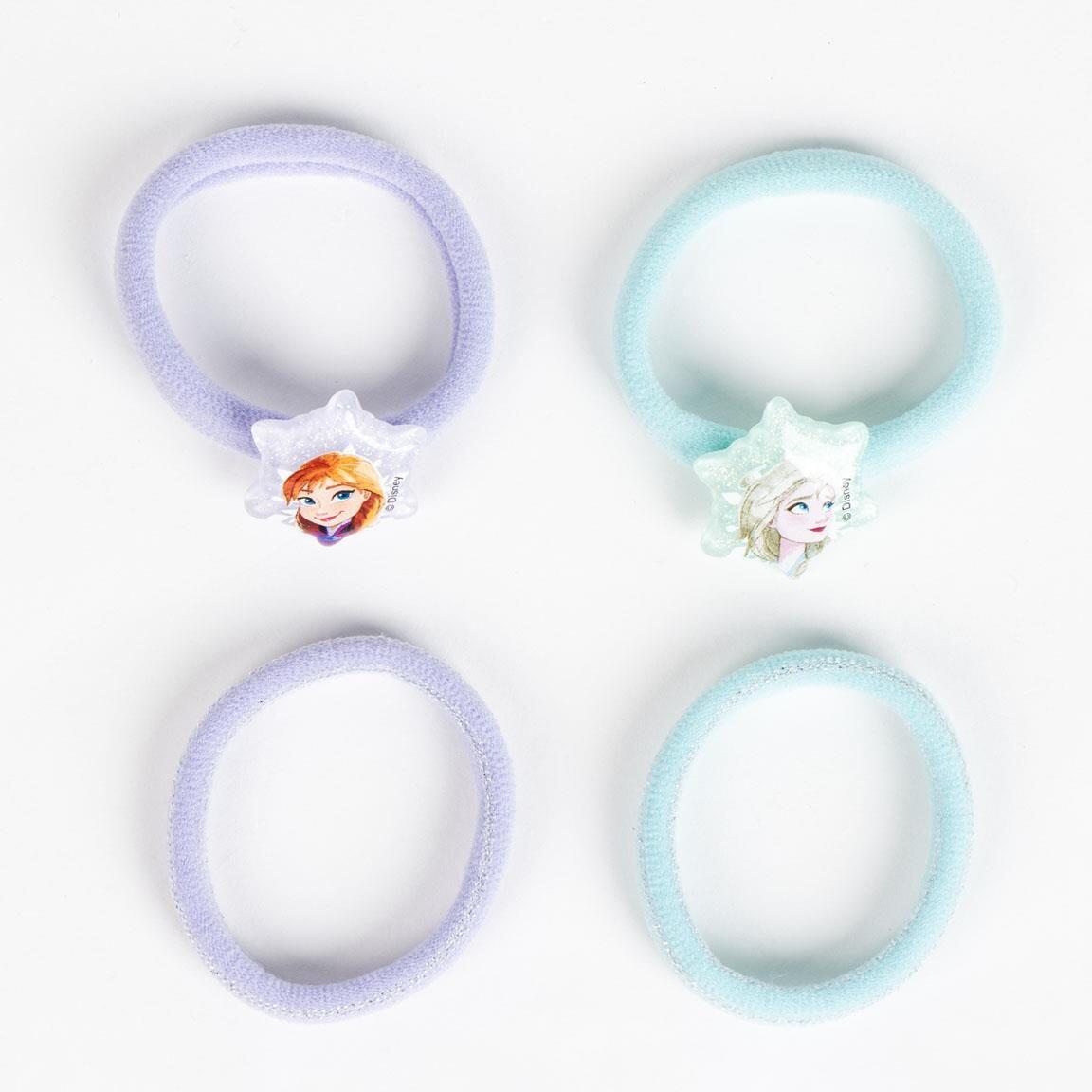 Haargummi-Set für Kinder Frozen 4 Stück mit Applikationen Lila und Blau 2/2
