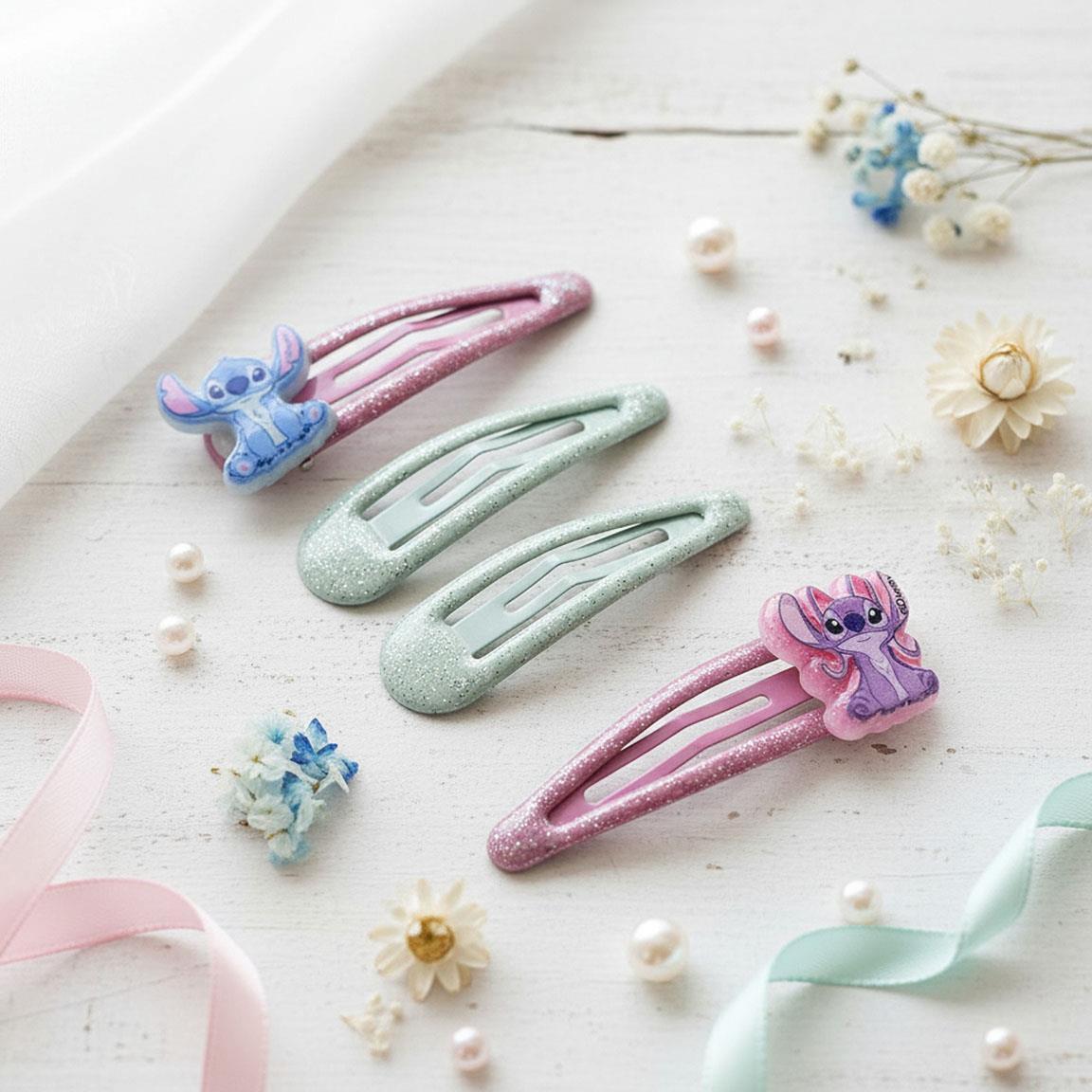 Set di clip per capelli per bambini Stitch 4 pezzi con glitter Multicolore 4/5