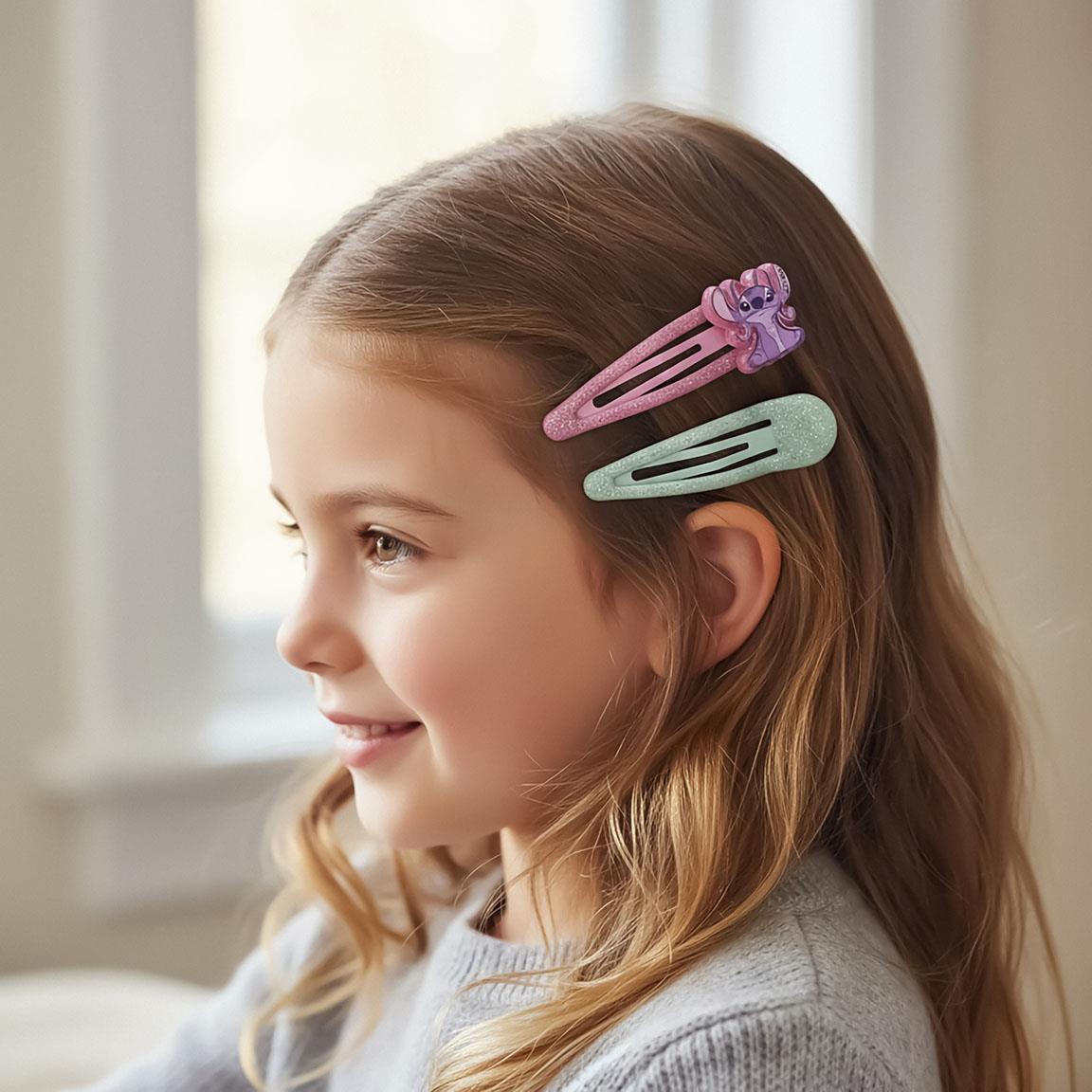 Set di clip per capelli per bambini Stitch 4 pezzi con glitter Multicolore 3/5