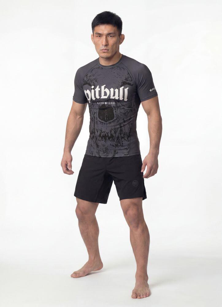 Męski Rashguard krótki PITBULL koszulka treningowa z nadrukiem SKULL LOGO 4/7