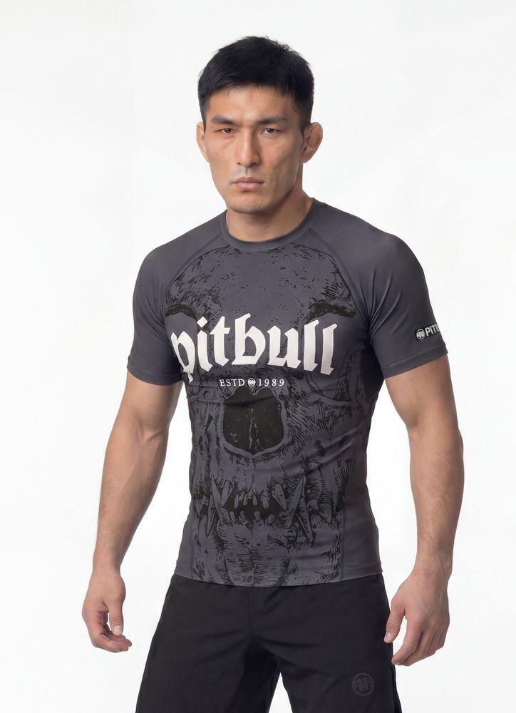 Męski Rashguard krótki PITBULL koszulka treningowa z nadrukiem SKULL LOGO 2/7