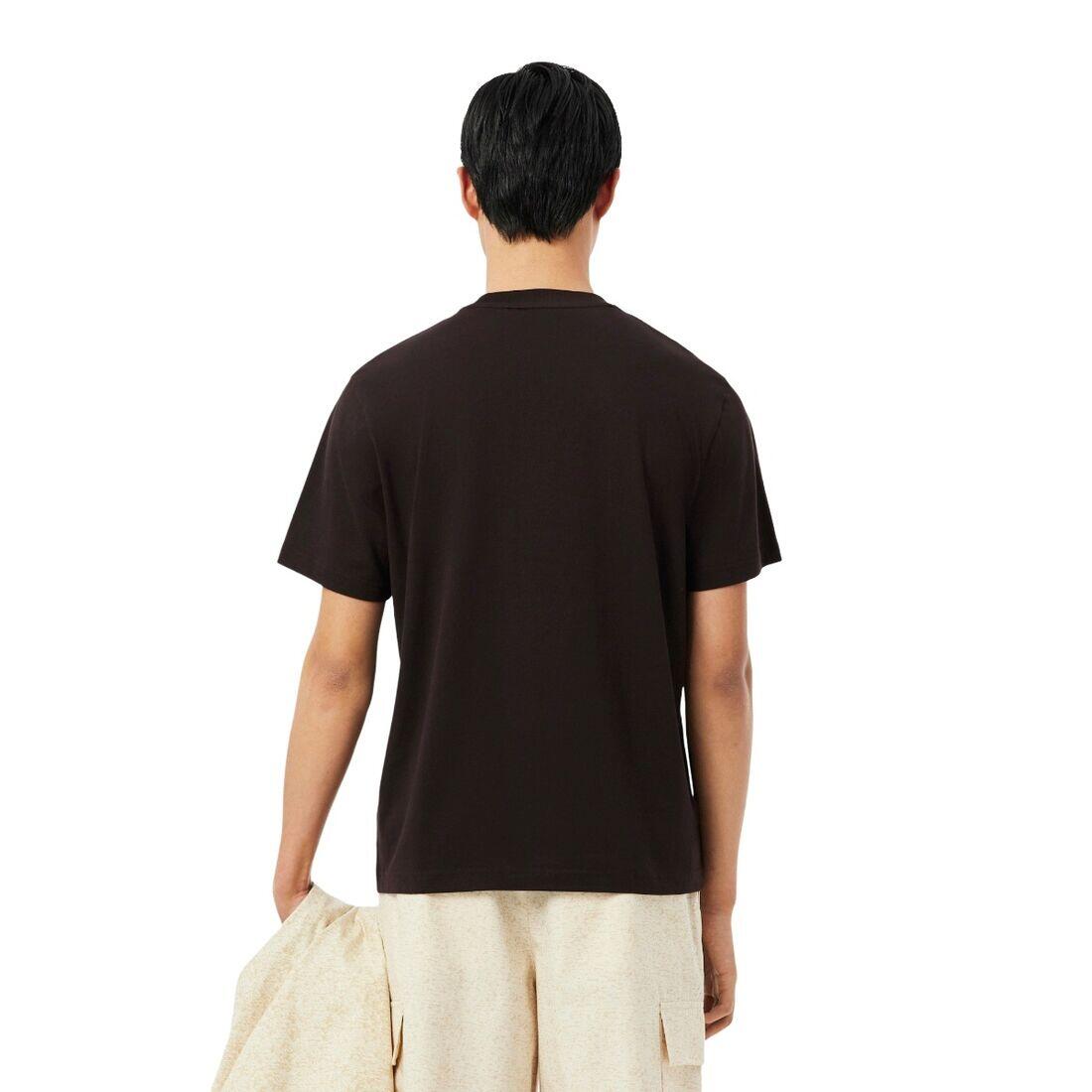 Camiseta Negra Lacoste de Corte Clásico Buffle de Punto de Algodón 3/4