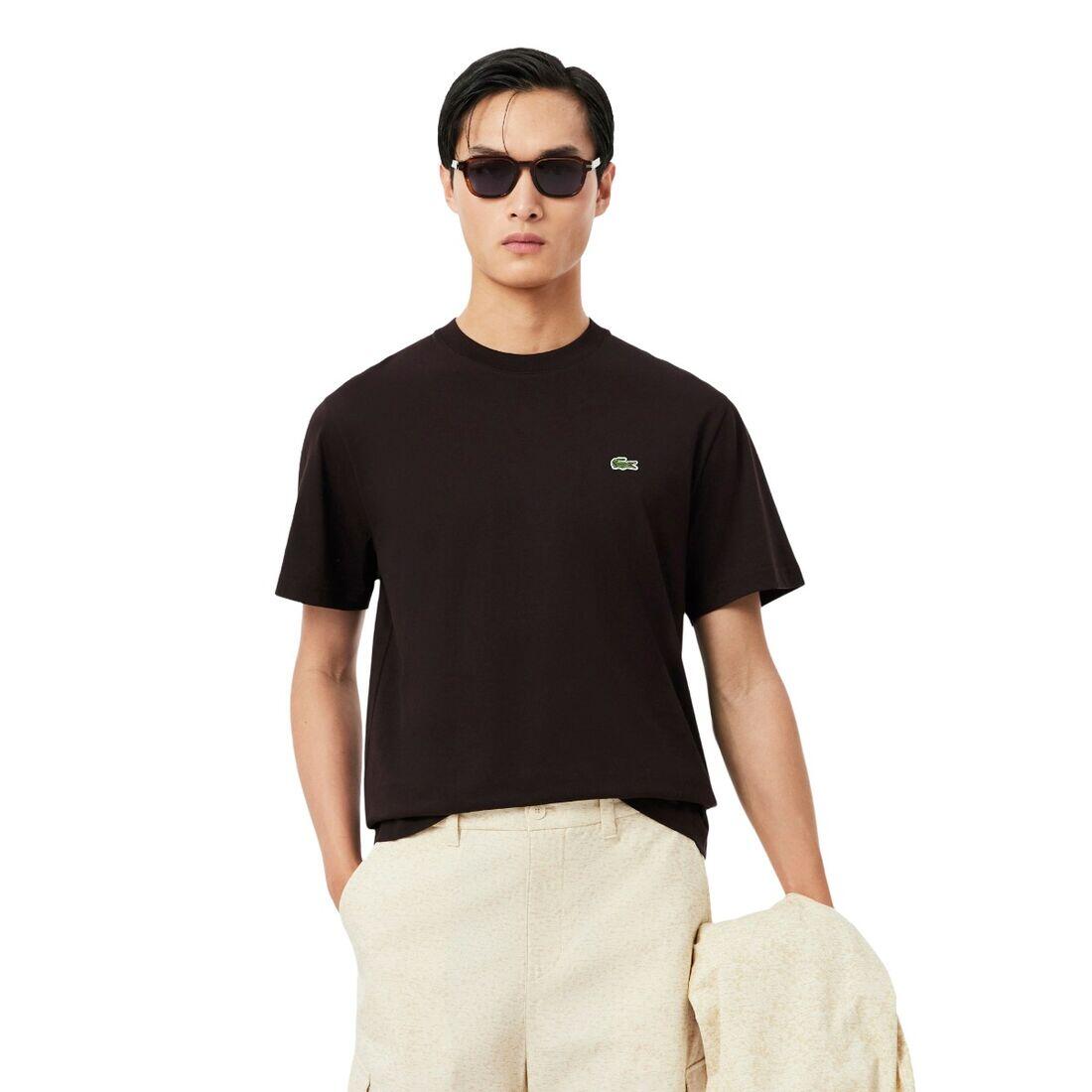 Camiseta Negra Lacoste de Corte Clásico Buffle de Punto de Algodón 2/4