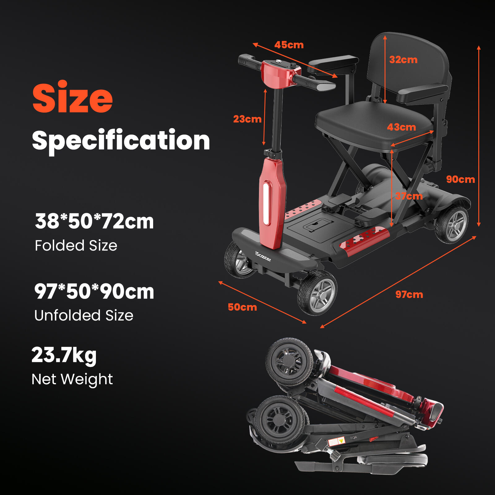 iScooter X11 Scooter elettrico pieghevole per adulti e anziani, 24V 15.6Ah 7/7