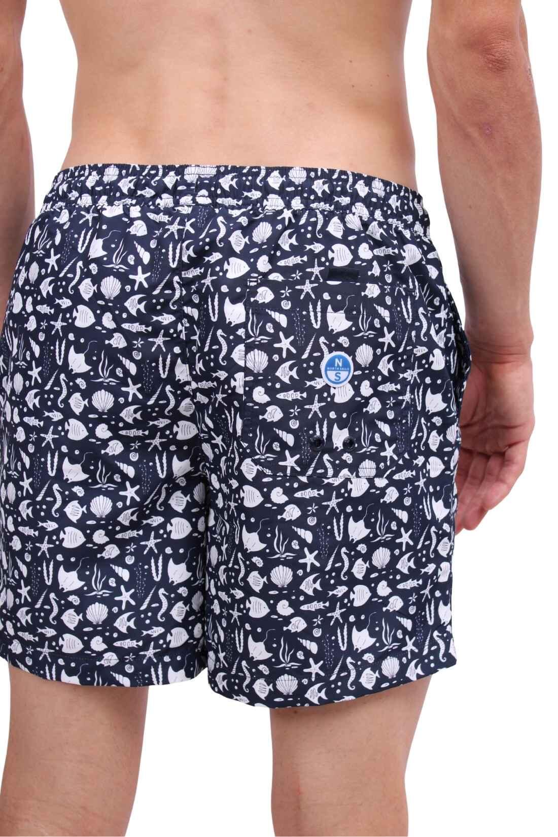 NORTH SAILS - Shorts mare uomo con stampa mare, vita elasticizzata, Blu navy 4/4