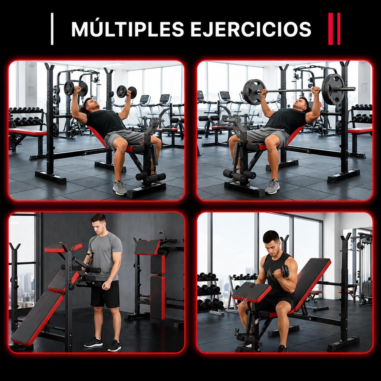 Banco Musculación Plegable con Soporte de Pesas Alta Carga Fitness Musculaciión 6/6