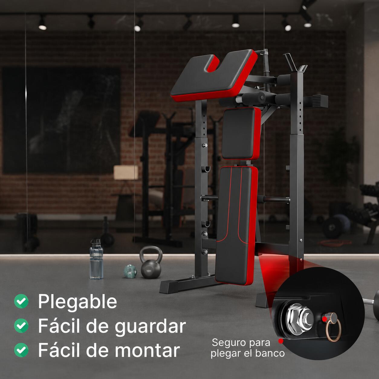Banco Musculación Plegable con Soporte de Pesas Alta Carga Fitness Musculaciión 5/6