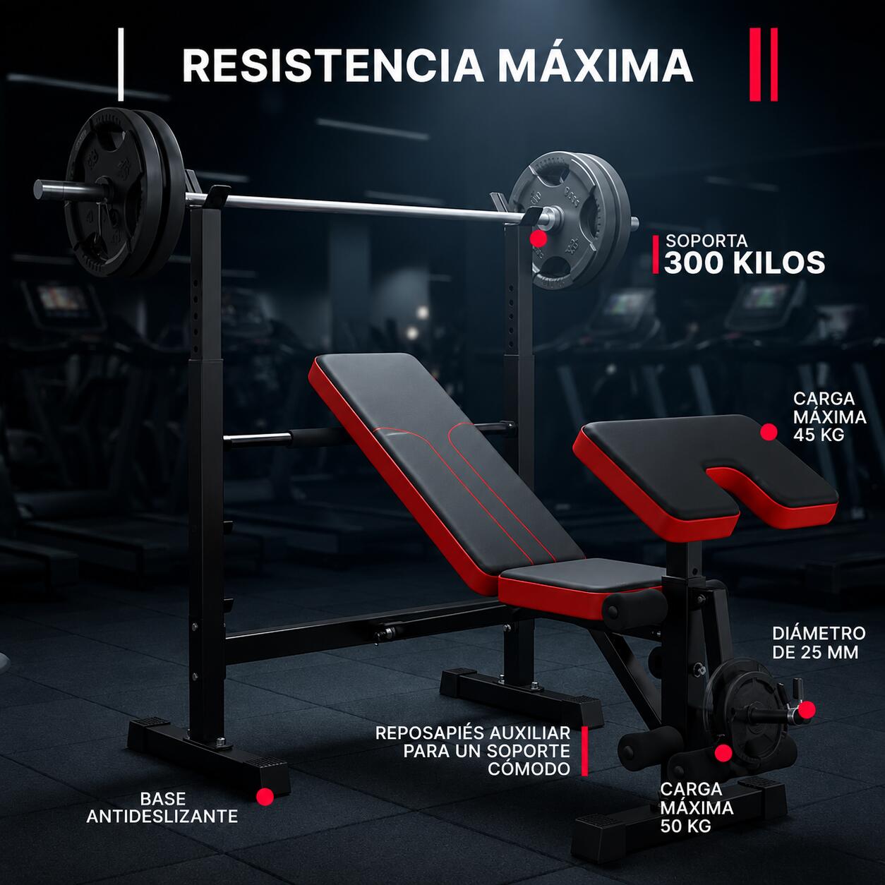 Banco Musculación Plegable con Soporte de Pesas Alta Carga Fitness Musculaciión 4/6
