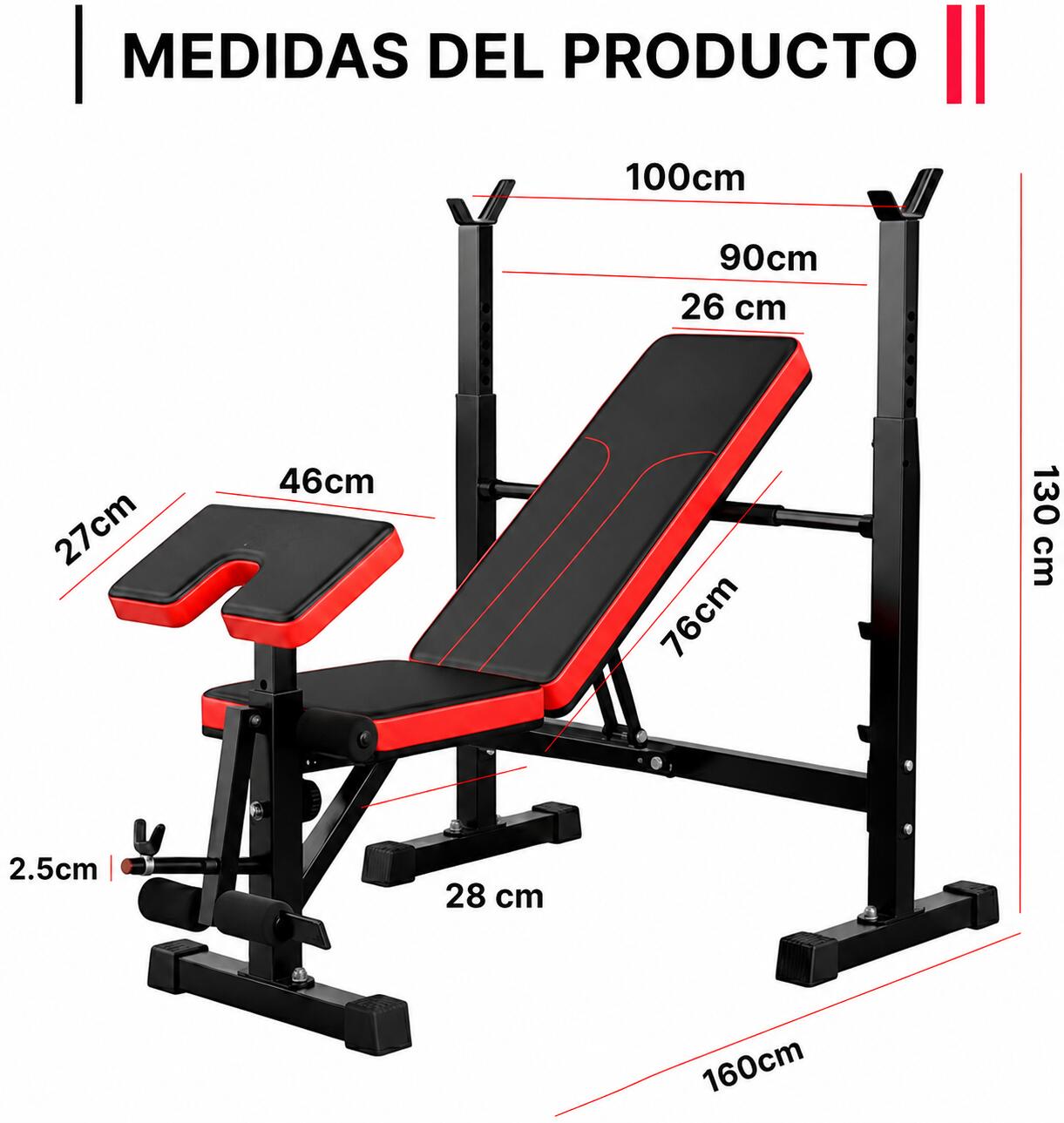Banco Musculación Plegable con Soporte de Pesas Alta Carga Fitness Musculaciión 2/6