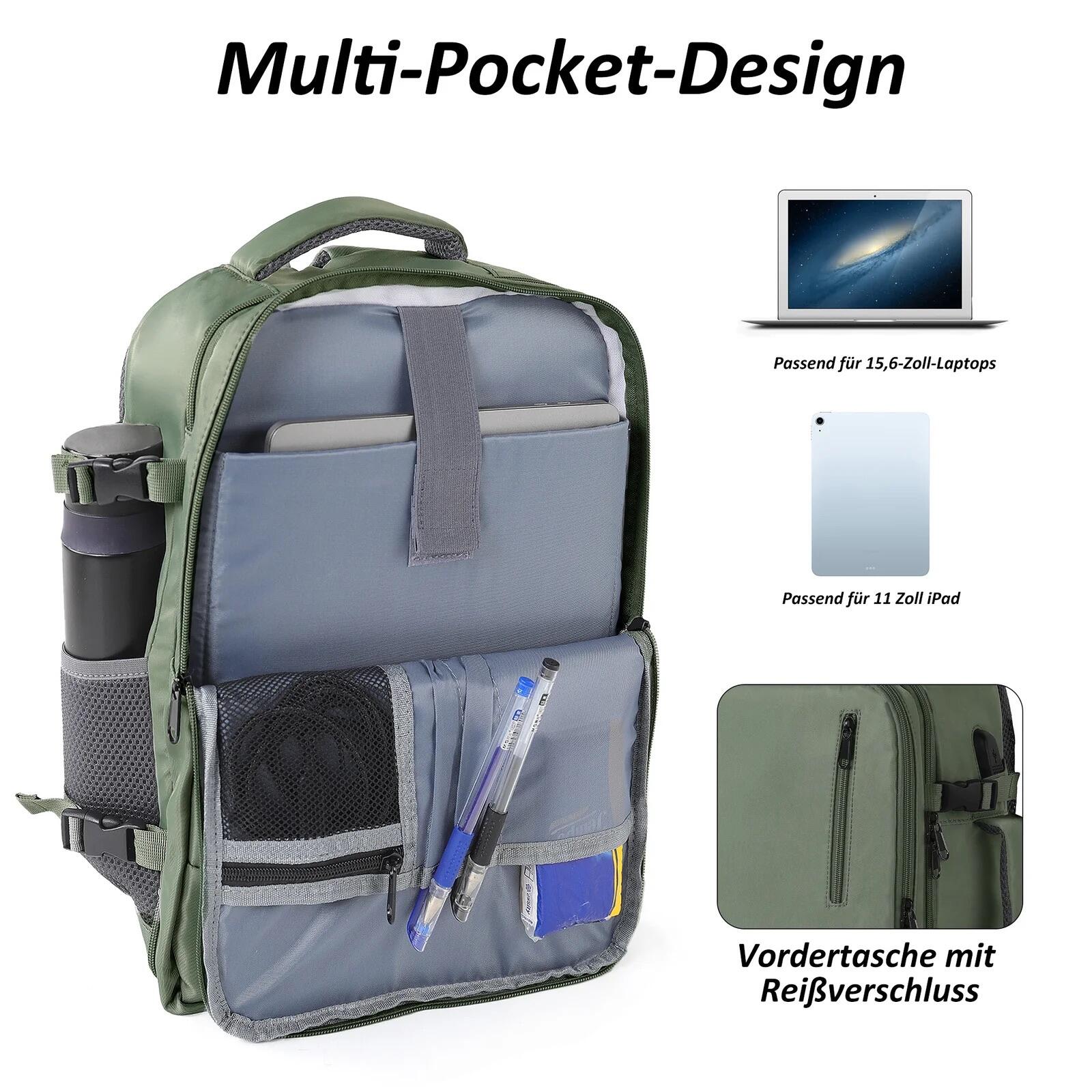 Reiserucksack Handgepäck Flugzeug Rucksack 35 Liter Grün 2/5