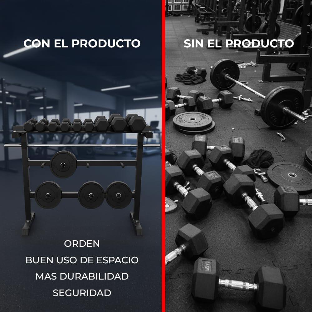 Soporte de Mancuernas Discos y Barras Multifuncional Fitness Negro 5/5